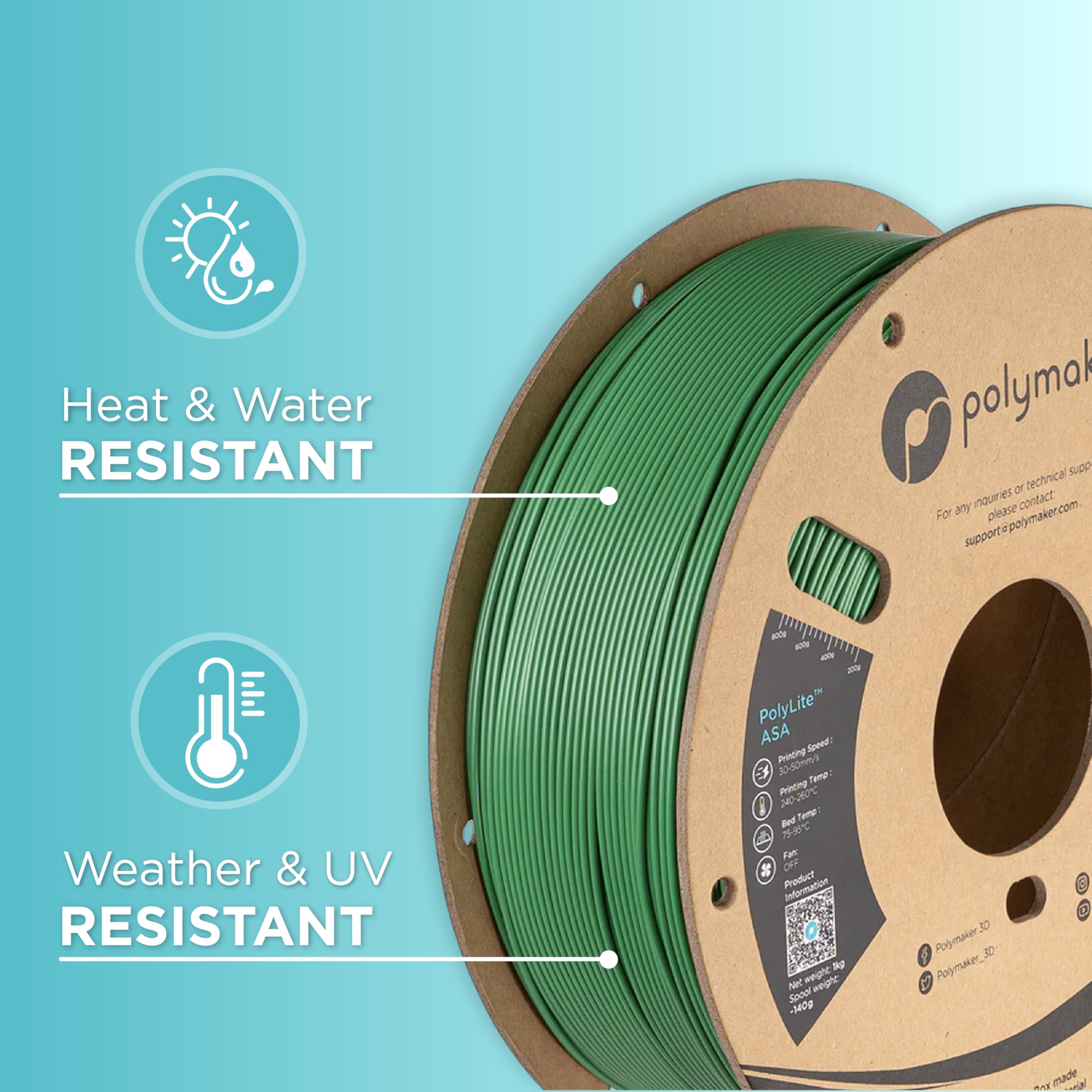 Amazon.com: Polymaker ASA Filament 1.75mm Green, 1kg ASA 3D