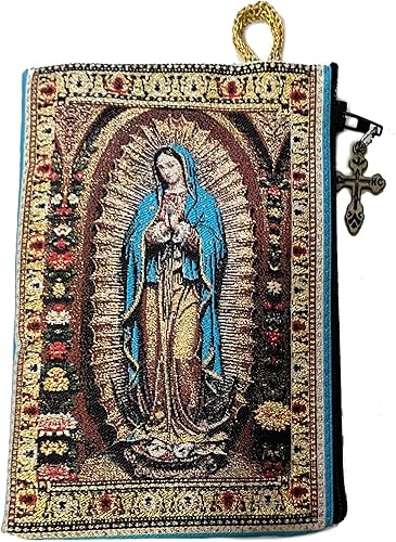 Miniatura 1 de Nuestra Señora de Guadalupe Cruz en la parte posterior Tapicería Rosario Icono Bolsa 5 3/8 pulgadas