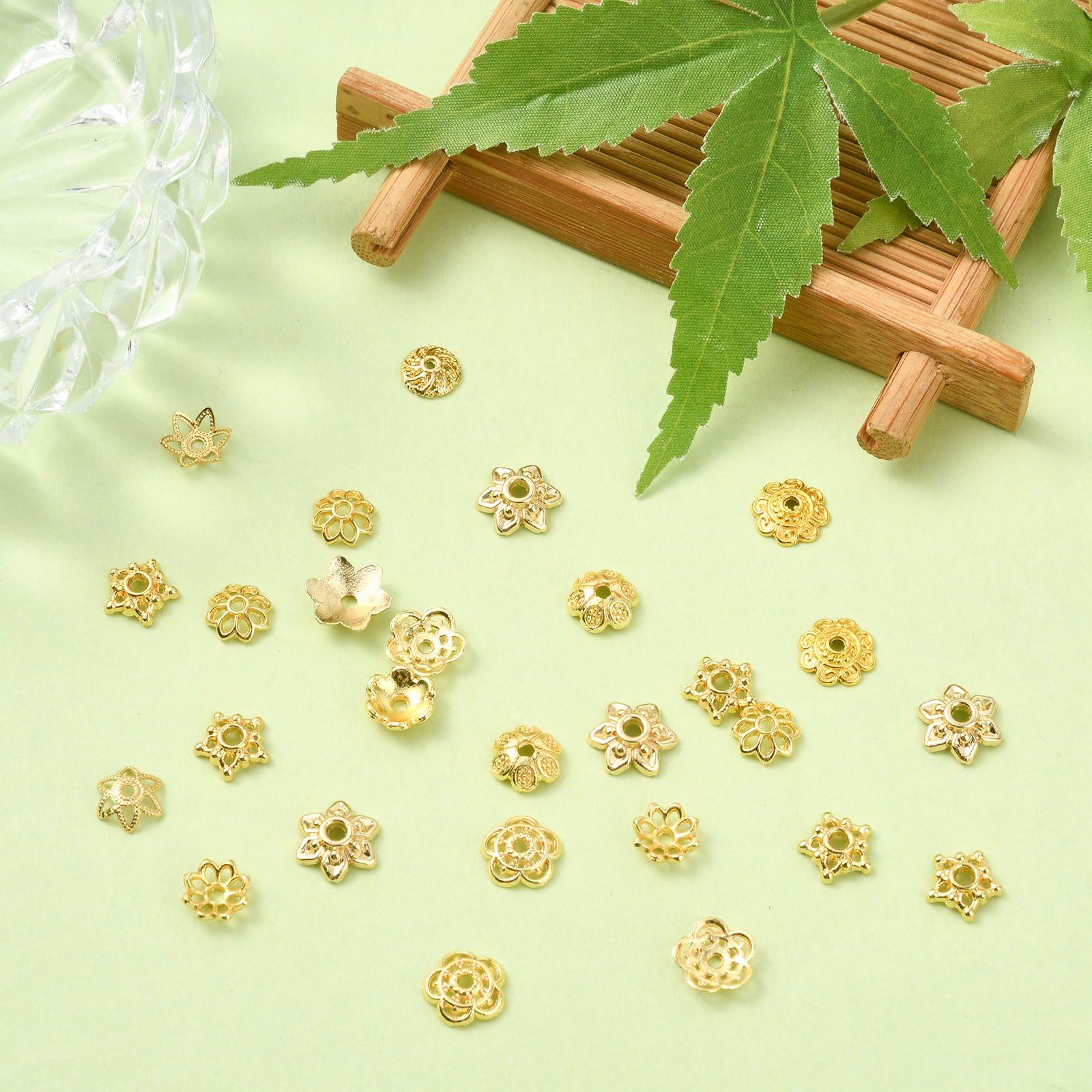 UR URLIFEHALL 100 Pcs 10 Styles Hollow Flower Bead Caps Brass Floral Bead End Caps Spacer Beads for Jewellery Making DIY Craft Making - Image 4