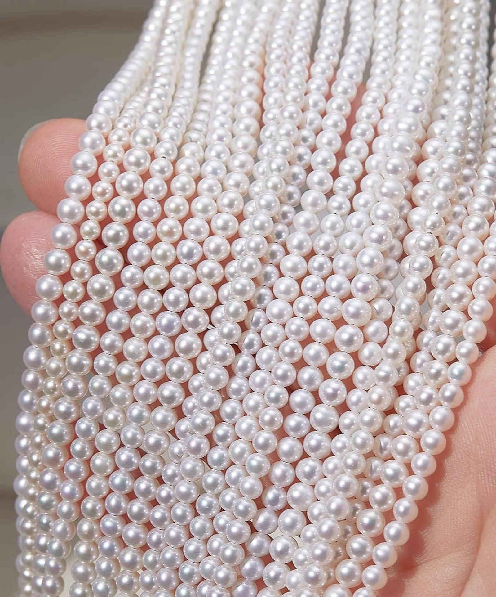 Łańcuszek damski, srebrny, długi, kolia ślubna 3-4 mm, okrągły łańcuszek z pereł, srebro próby 925, prezent na rocznicę ślubu