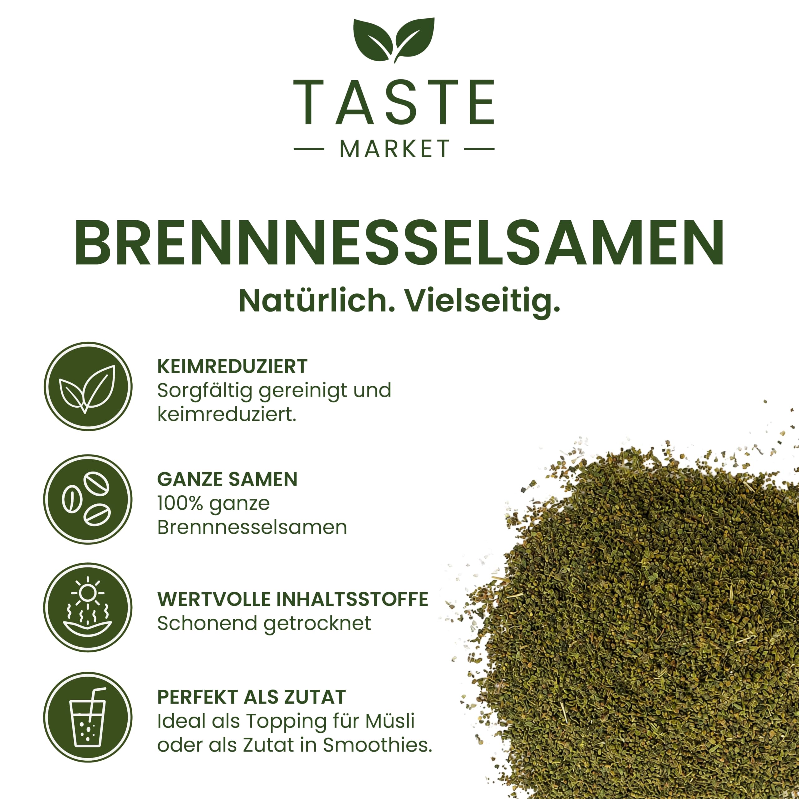 2 kg Brennnesselsamen | Ganz | Keimreduziert | Vegan | Rohkost | TASTE MARKET Qualität | Brennessel Samen ganz