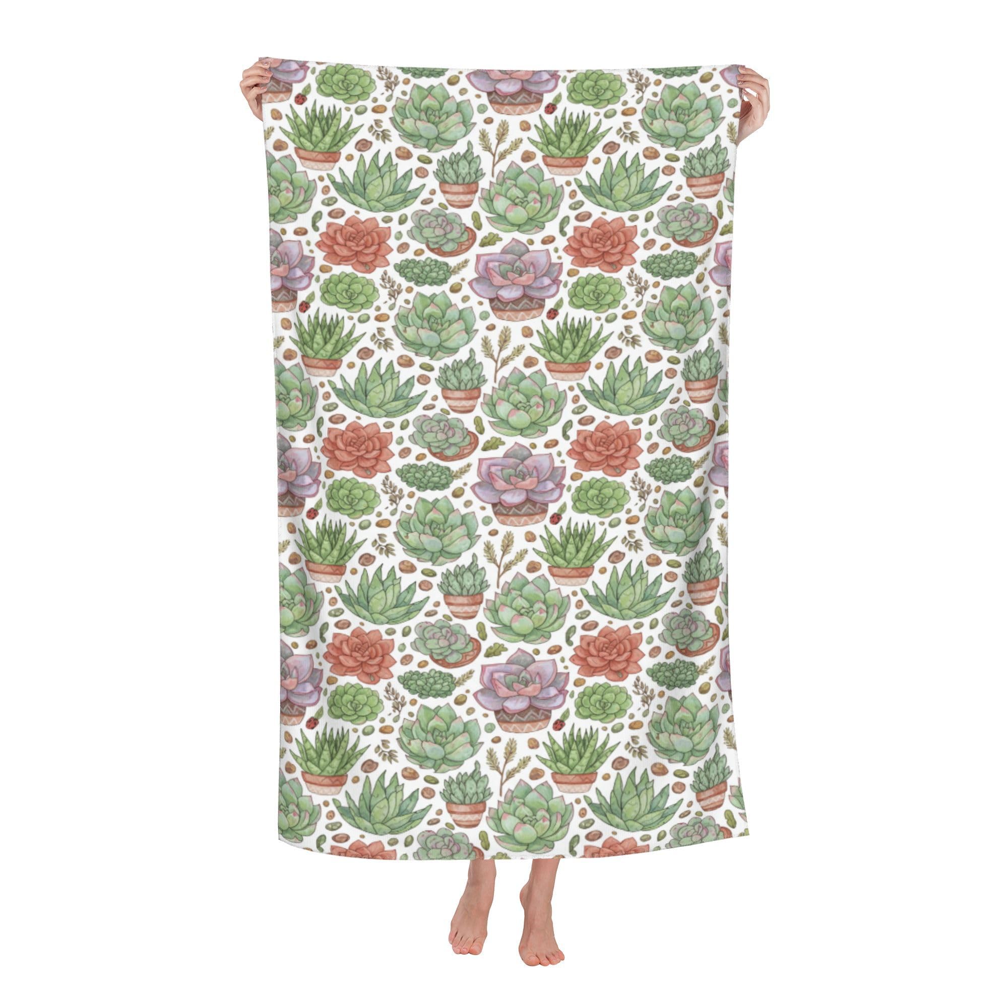 peiyeety Cute Succulents Soft Bath Towels Absorbent Bathroom Towel for Beach Hotel Gym Spa Shower