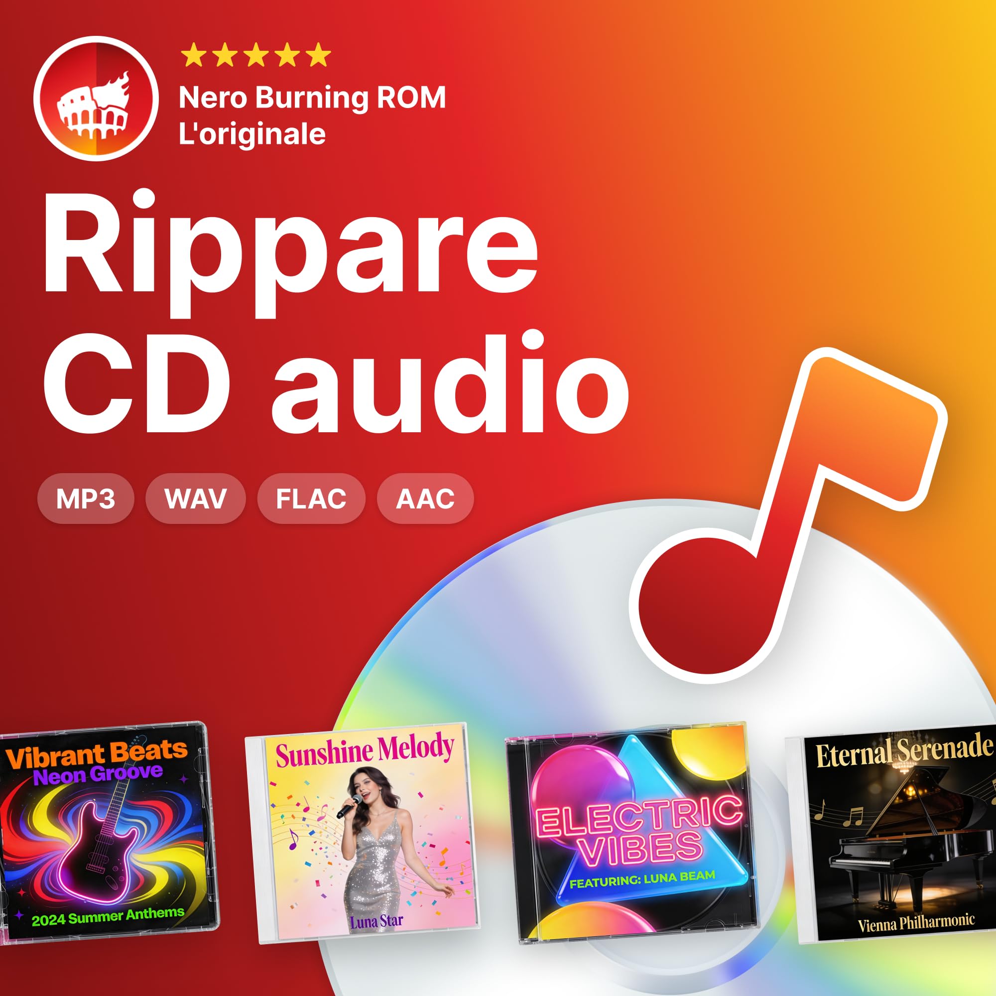 Nero CD Ripper Software | Convertire CD audio in MP3  FLAC  AAC  WAV | Digitalizzare musica con riconoscimento Gracenote | Tecnologia Burning ROM | Licenza a vita | 1 PC | Windows 11/10/8/7