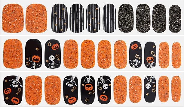 Dashing Diva Gloss Nail Strips - Pumpkin Fright | UV Free, Chip Resistant, Long Lasting Gel Nail Stickers | Contains 32 Nail Wraps, 1 Prep Pad, 1 Nail File