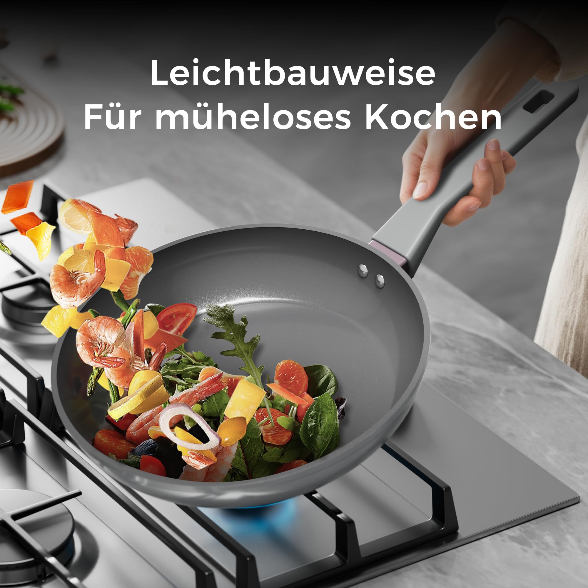 Sanho Bratpfanne 26cm, Keramikpfanne Antihaft Induktion, Omelette Pfanne | DiamondTitan Ceramic Pan , Poignée Anti-Brûlure, PFAS/PFOA/PTFE-frei, Spülmaschinenfest, für alle Herdarten,Grau