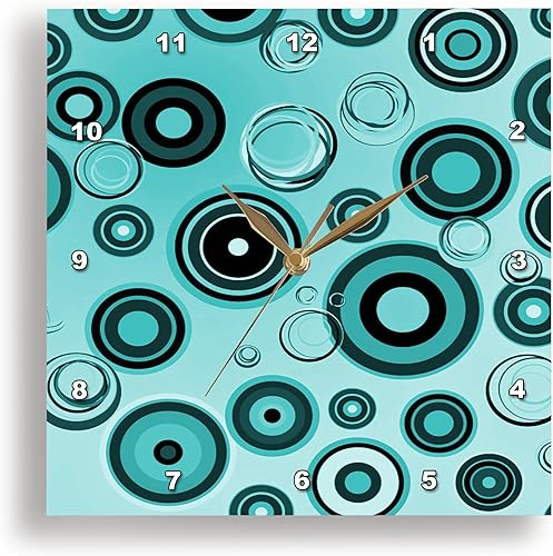 3dRose Wall Clock Silent - 15 inch - Retro Turquoise Circles Pattern - Patterns