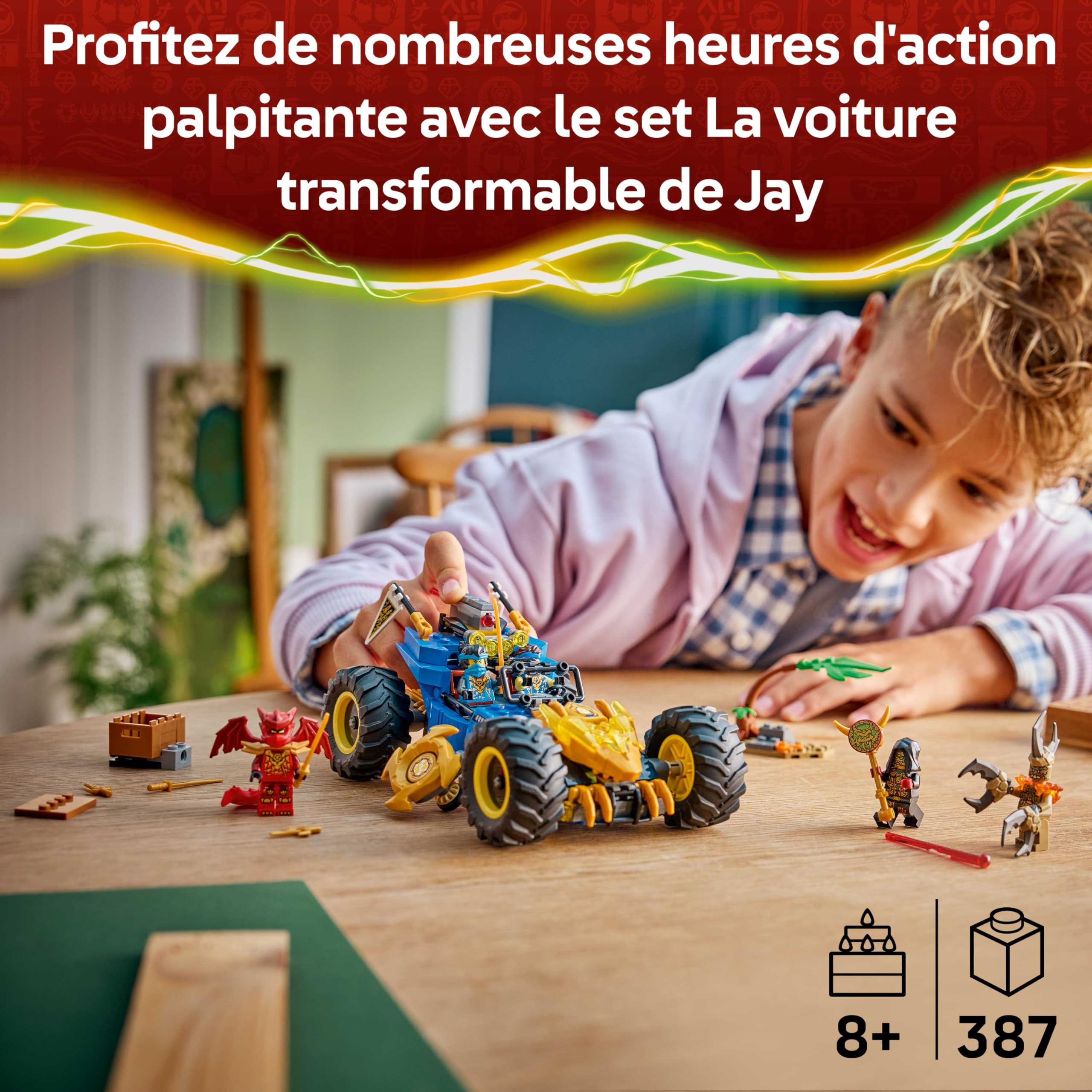 LEGO Ninjago 2-en-1 La Voiture Transformable de Jay - Camion Ninja avec 5 Minifigurines Dont Kai & NYA - Shurikens & Sabres - Cadeau d'anniversaire pour Garçon dès 8 Ans & Fans 71856