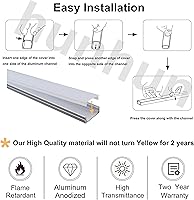 Vista 3 de hunhun 20-Pack 3.3ft/1Meter U Shape LED Aluminum Channel System with Milky Cover, End Caps and Mounting Clips, Aluminum Profile for LED Strip Light