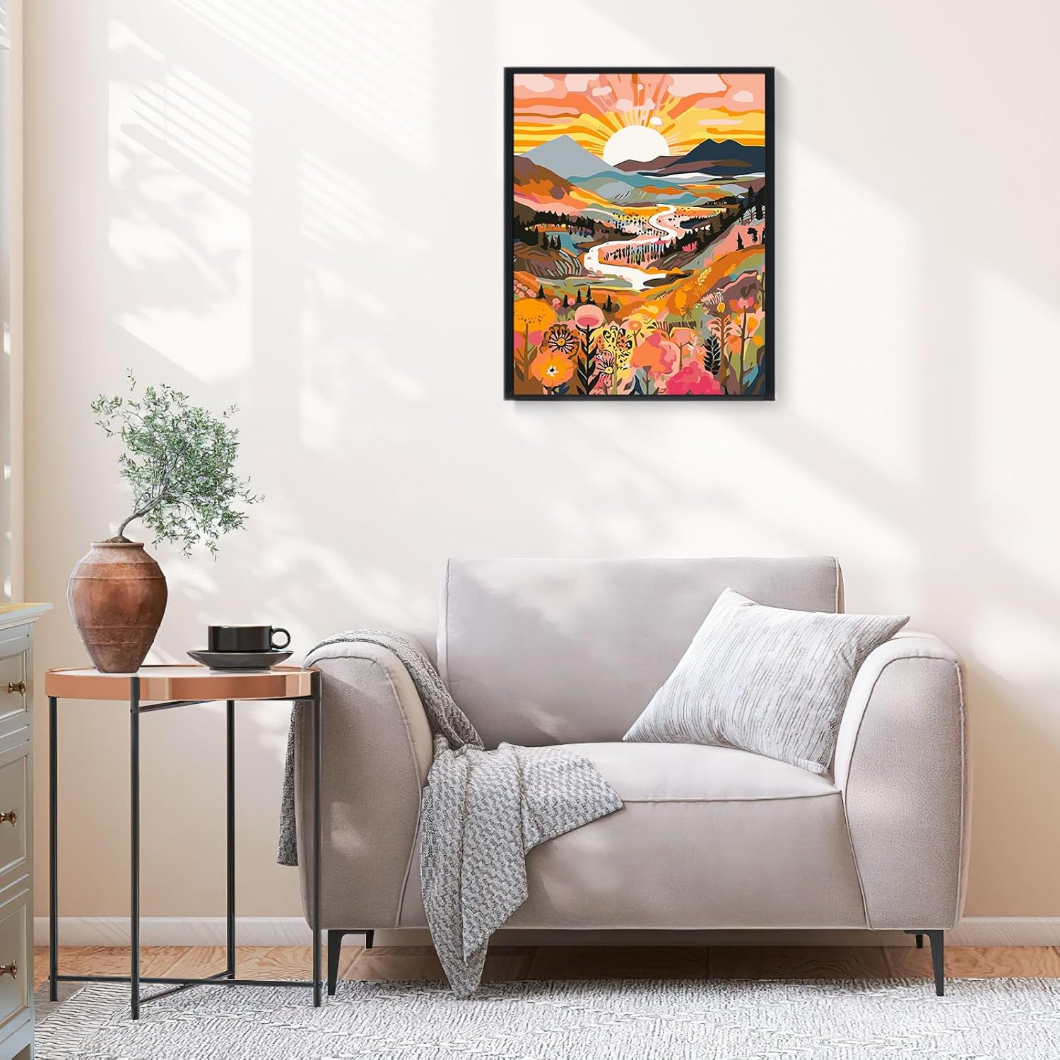 EFOTIML Paint by Numbers Kit for Adults Beginners & Kids Ages 8-12,1 Pack 16x20 inches Canva for Painting Kits for Adults in Colorful Box(Without Frame)- Sunrise Mountains and Rivers - Image 7