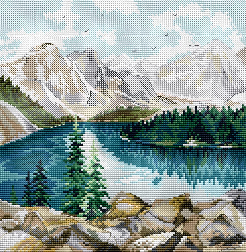 Awesocrafts Cross Stitch Stamped Kits Lakes Under the Snowy Mountains Easy Patterns Cross Stitching Embroidery Needlework Kit Supplies