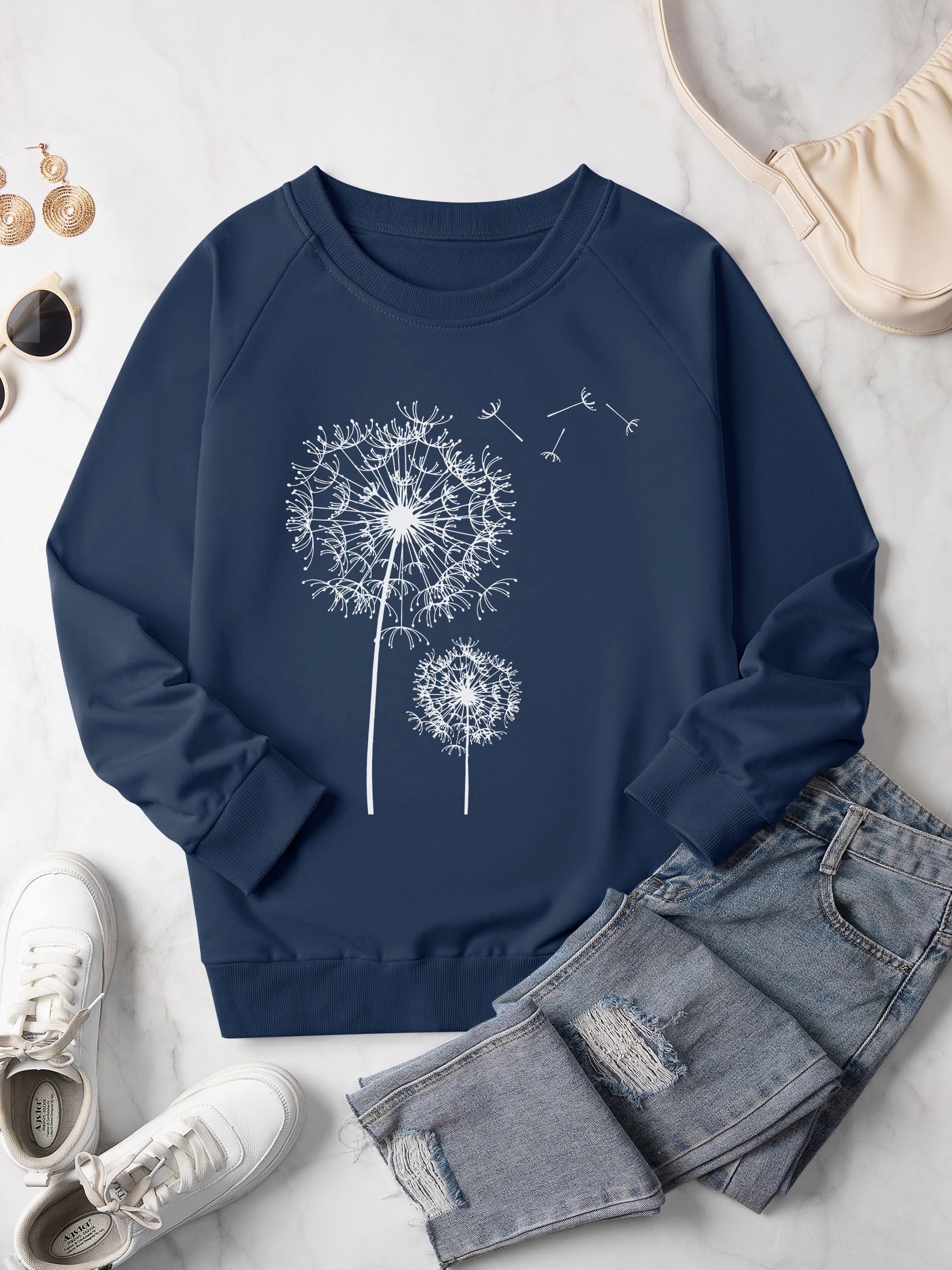 Dresswel Damen Lowenzahn Sweatshirt Langarmshirt Pusteblume Drucken Pullover Ansicht 3