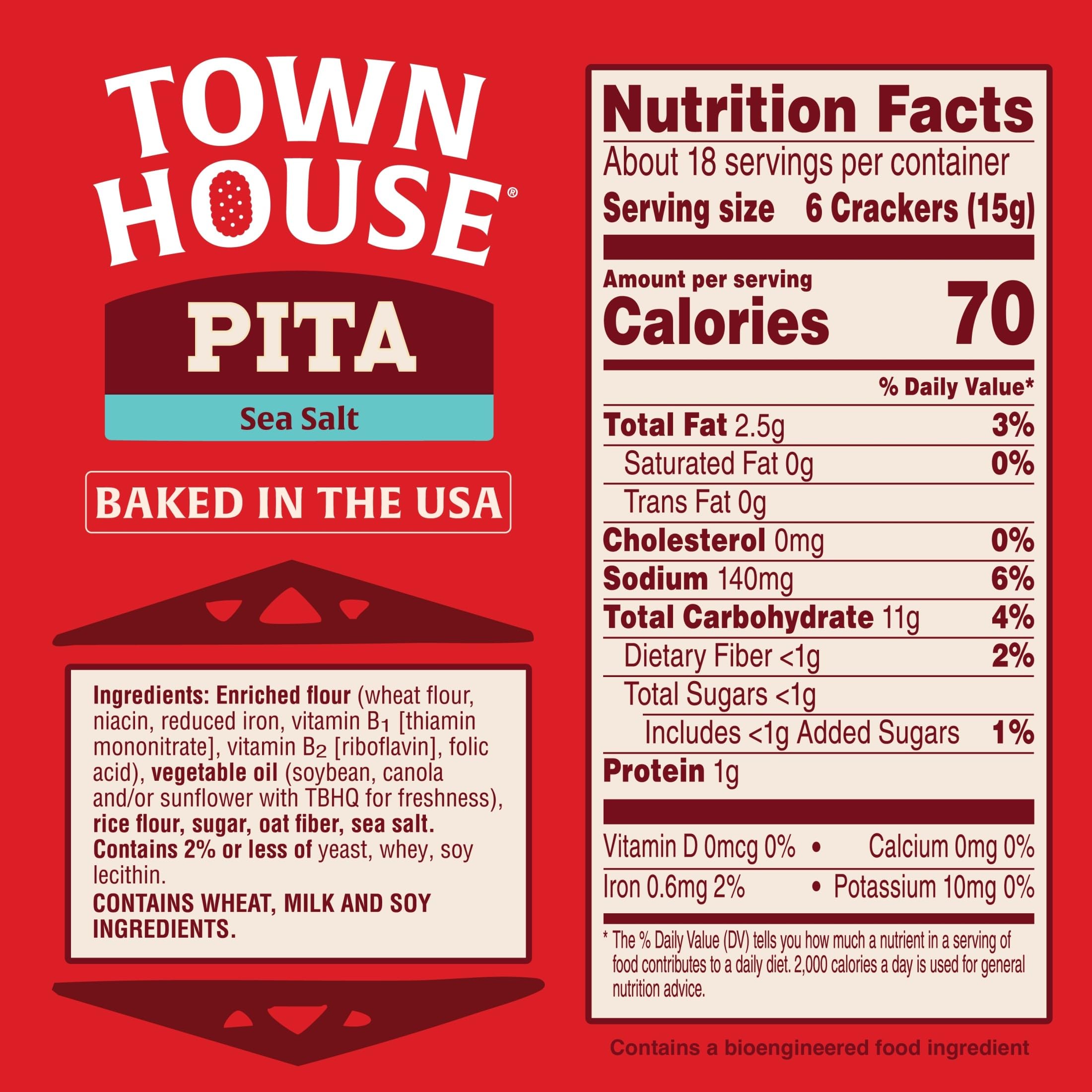 Kellogg's Town House Pita Crackers Galletas horneadas al horno, bocadillos de almuerzo, aperitivos de fiesta, sal marina (4 cajas)