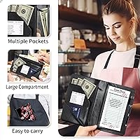 Vista 6 de RYUITHDJP Libreta para mesera, libros de camarera con bolsillo con cremallera, diseño de flor de cerezo, negro, organizador de libros de servir