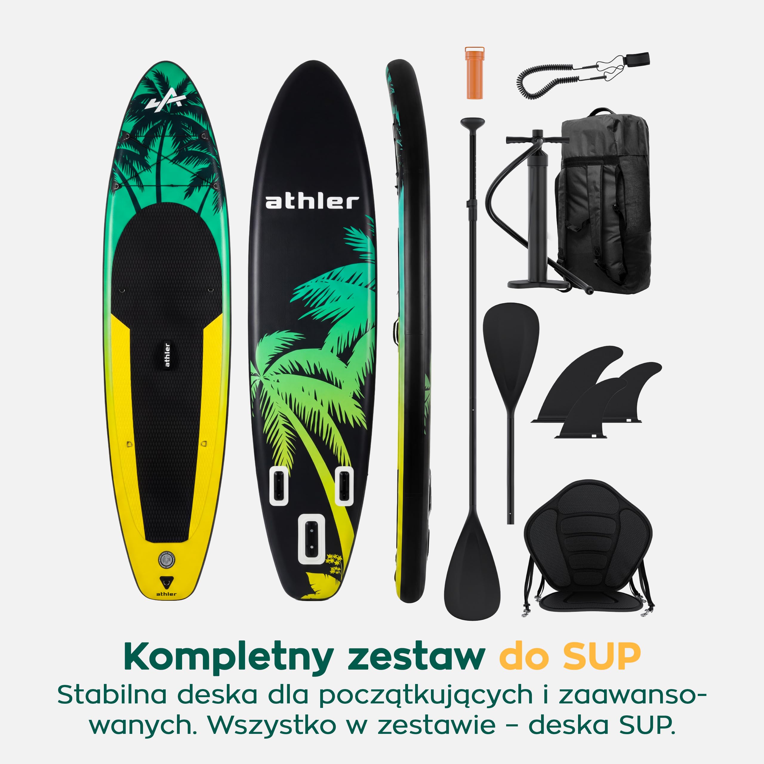 Athler Cobia 320 Stand up Paddling Board – deska SUP do 180 kg – kompletny zestaw z siedziskiem kajakowym i wiosłem 2 w 1 – 350 x 80 cm