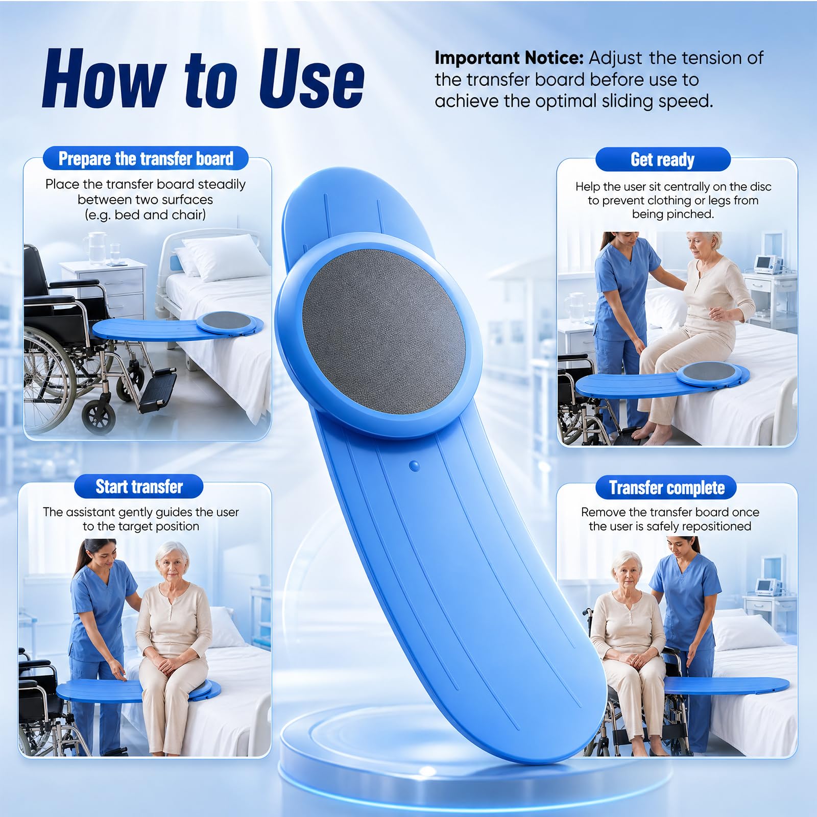 Tabla Transferencia, Tabla Deslizante 90cm para Usuarios Silla Ruedas Transferencias Desde Hacia Cama Bañera y Coche Incluye Disco Giratorio 360° Para Personas Cama Silla Coche Silla Ruedas e Inodoro