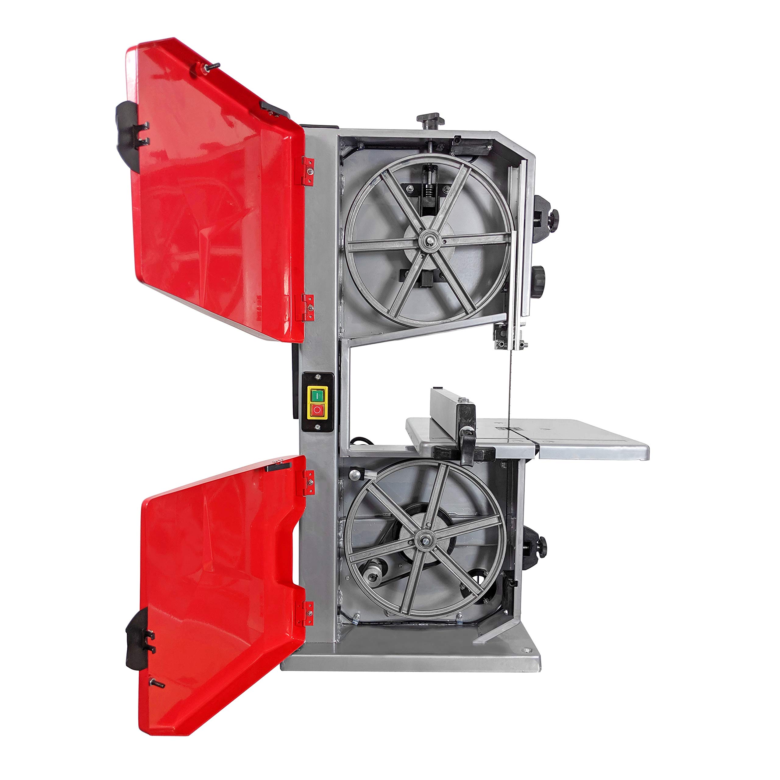 Crossfer Sega a nastro BS255 (500 W, altezza di taglio max. 115 mm, larghezza passaggio 245 mm, tavolo girevole 45°, arresto parallelo, spingitore pezzo)