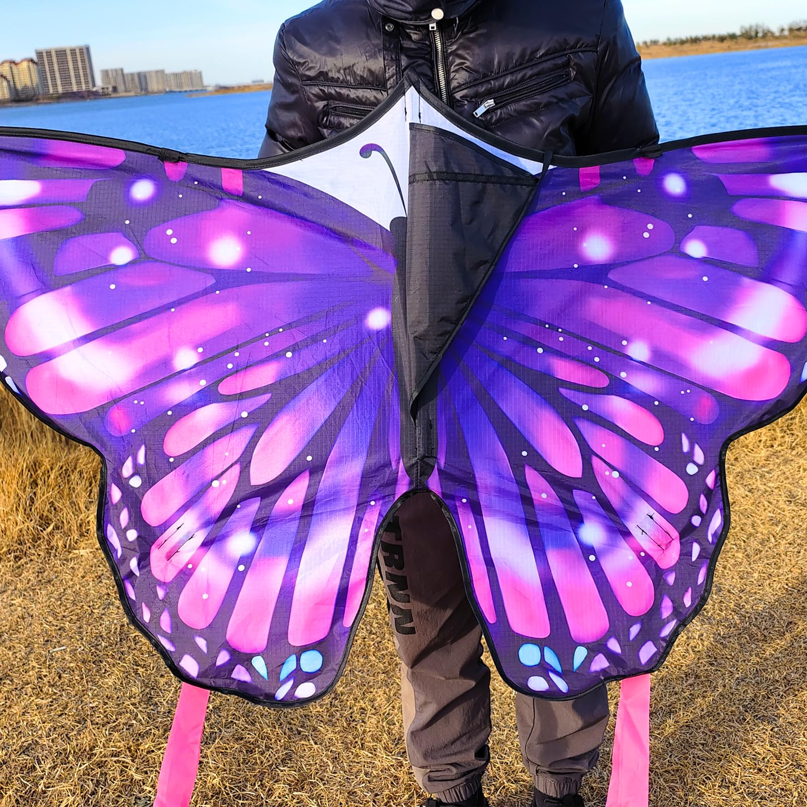 Aquilone a farfalla viola per bambini dai 4 agli 8 e agli 8 anni e adulti facile da volare, 140 x 71 cm, grande aquilone per esterni, parco o spiaggia.