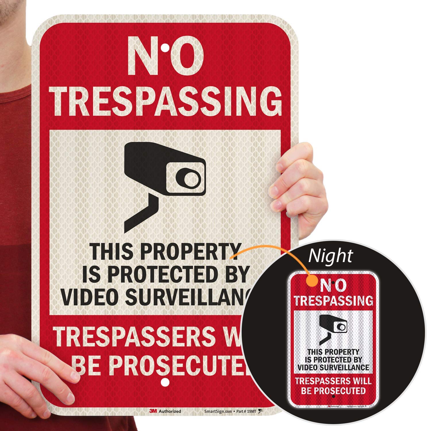 SmartSign Panneau en aluminium réfléchissant haute intensité avec inscription « No Trespassing - This Property Is Protected By Video Surveillance, Trespass Will Be Prosecuted » 30,5 x 45,7 cm