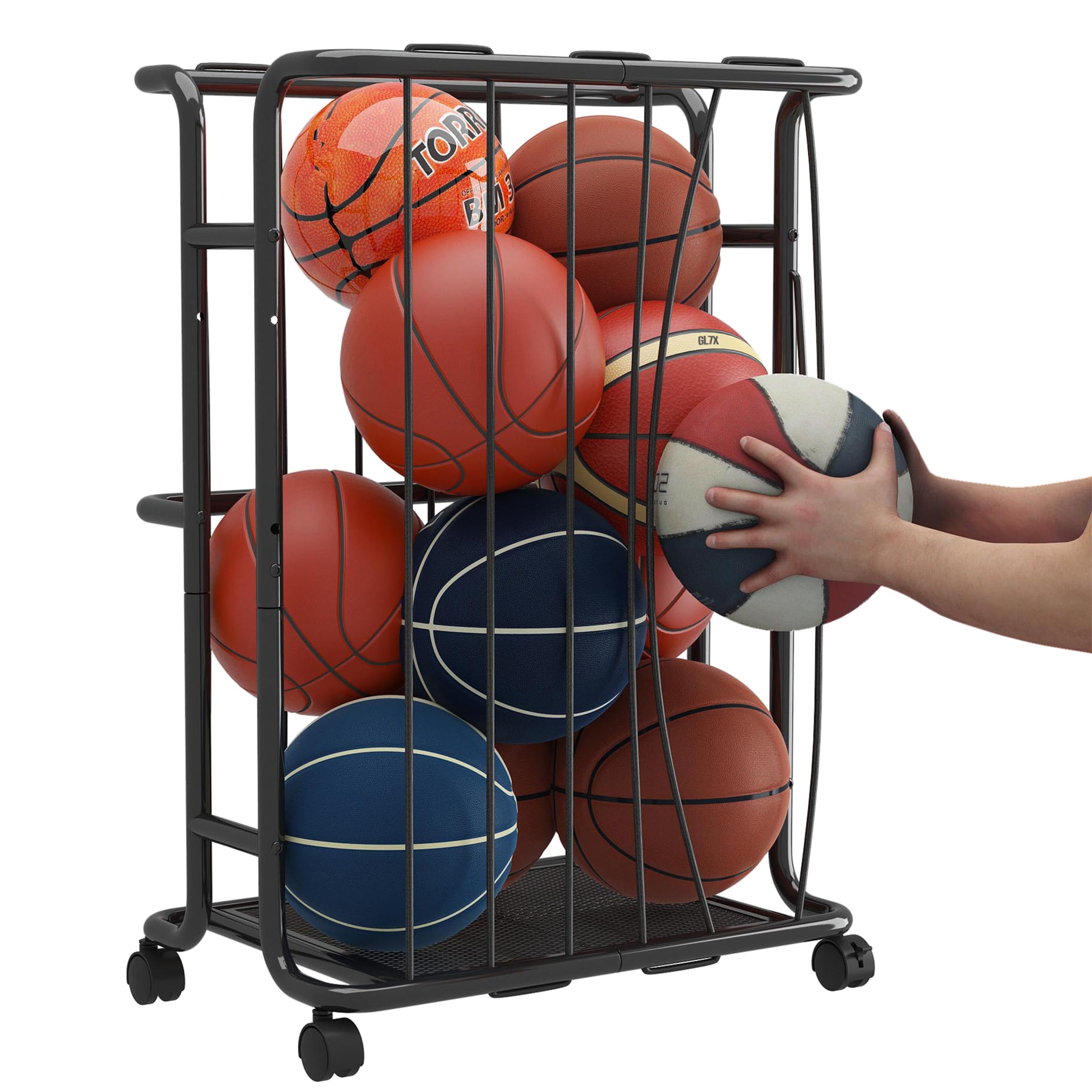 Ornestia Metal Ball Storage Rack,Gym Garage Outdoor Ball Rack,Black
