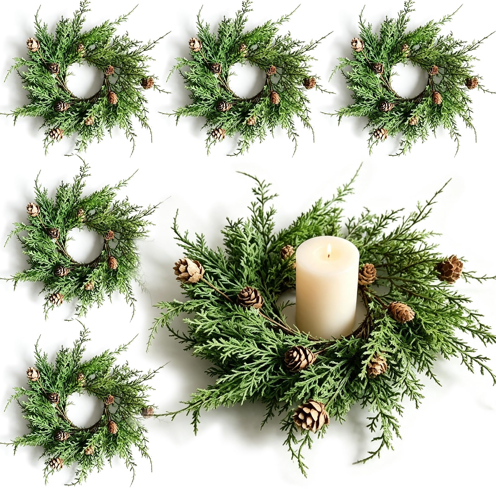 Lot de 6 couronnes de pommes de pin de Noël