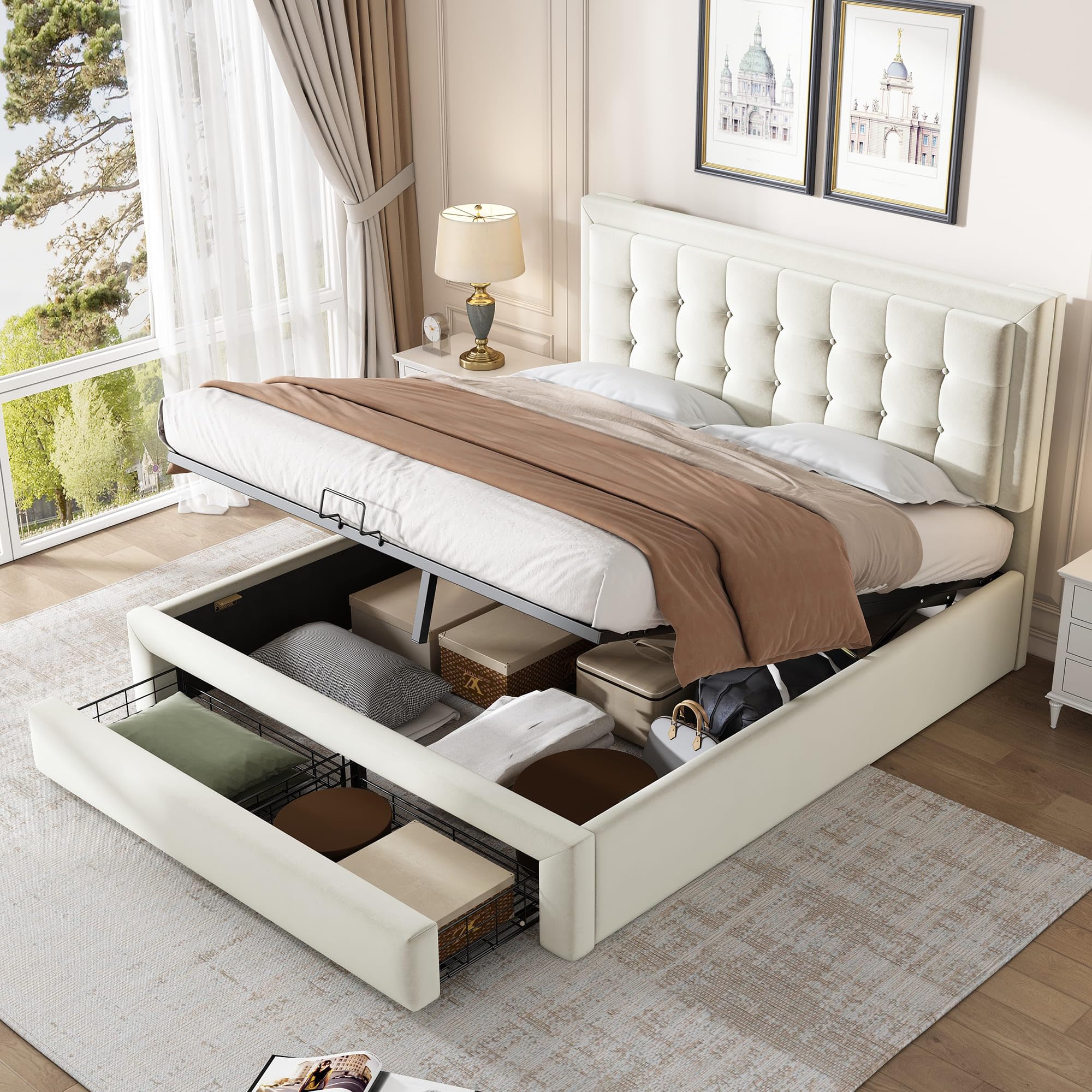 Vlak bed 180x200 cm, gestoffeerd met hydraulisch mechanisme, RGB