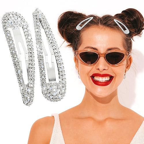 Miniatura 9 de WLLHYF 2 pinzas para el cabello con diamantes de imitación, horquillas de metal a presión, pasadores para el cabello de cristal brillante, pasadores