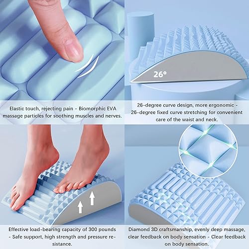 Miniatura 5 de OSVINO Estirador de cuello y espalda, almohada de masaje manual de espalda azul, masajeador de espalda para escoliosis, estirador lumbar para