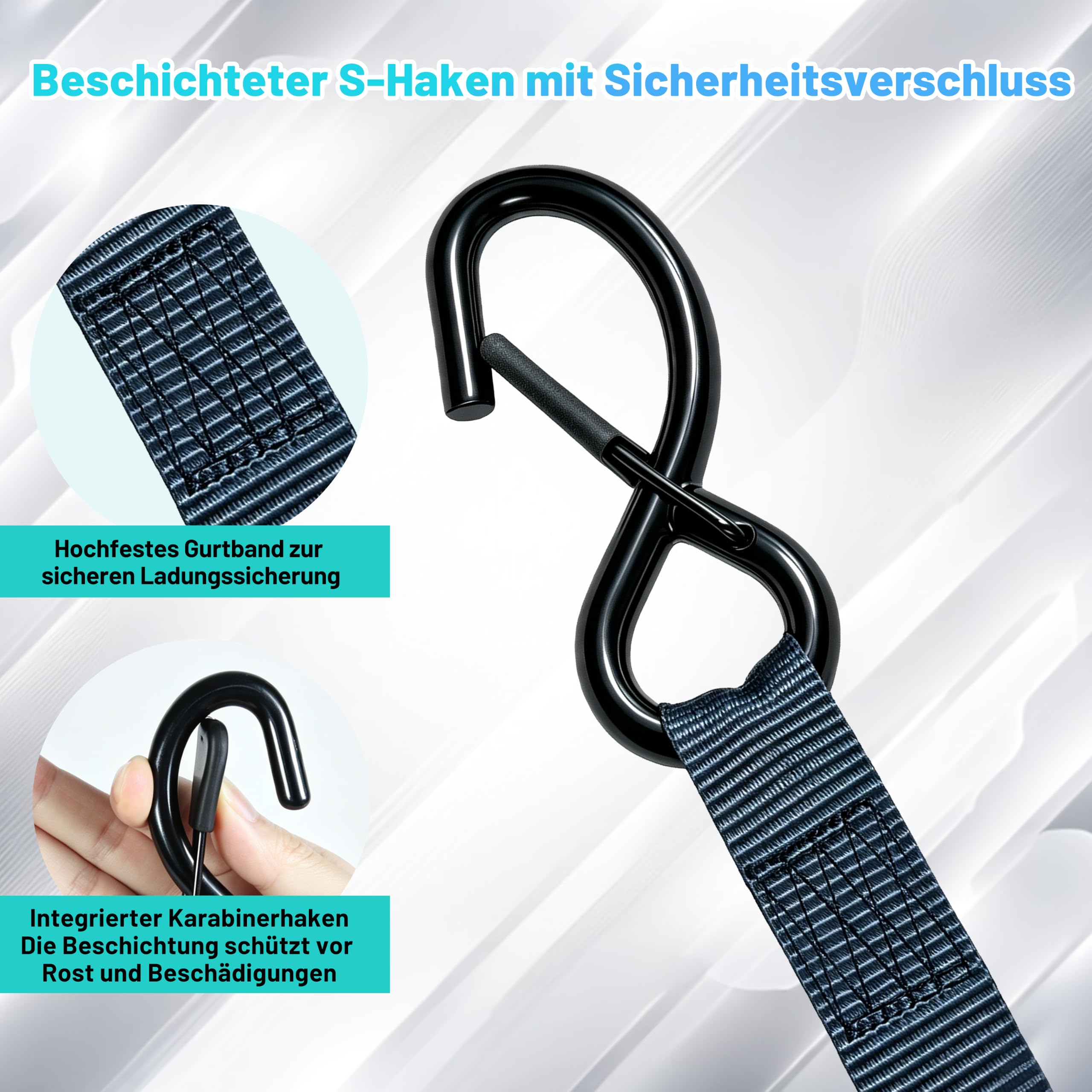 Confezione da 4 cinghie a cricchetto automatiche, 25 mm x 3,5 m, resistenza alla rottura di 681 kg, cinghie di carico resistenti con ganci a S rivestiti e passanti morbidi, per camion, rimorchi, moto