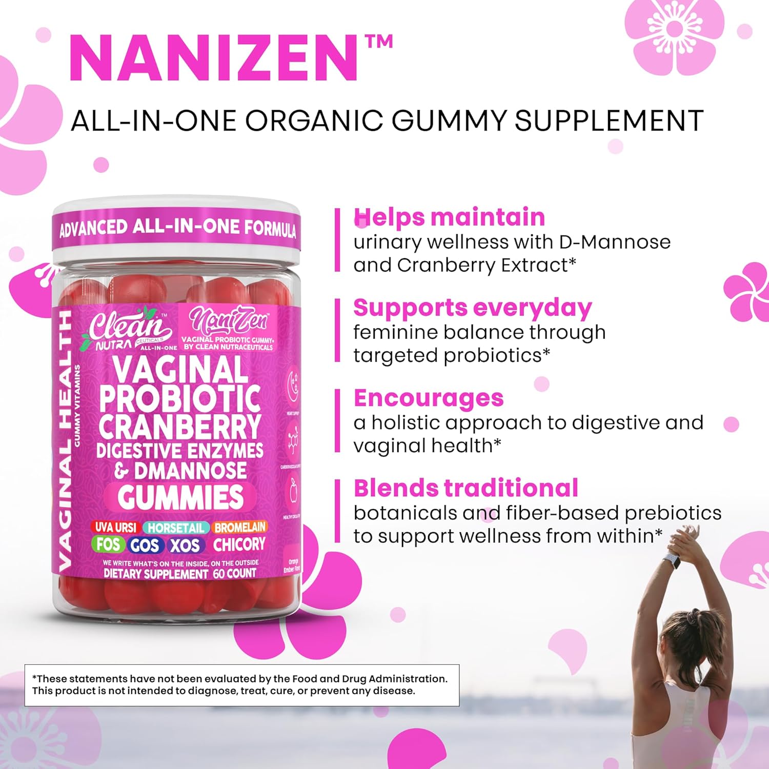 Clean Nutra Vaginal Probiotic Gummies for Women Cranberry Digestive Enzymes D Mannose Womens Probiotic Dmannose Horsetail Bromelain Chicory Fiber Feminine Care Prebiotics Inulin Papaya Enzyme Gummy - Image 6