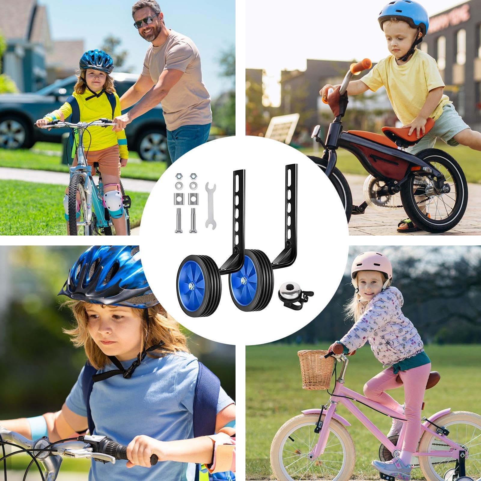Ruote da allenamento da 12-20 pollici Bici da terra - Kit ruote rinforzate per biciclette per bambini | Attaccamento laterale per pratica di guida per l'allenamento