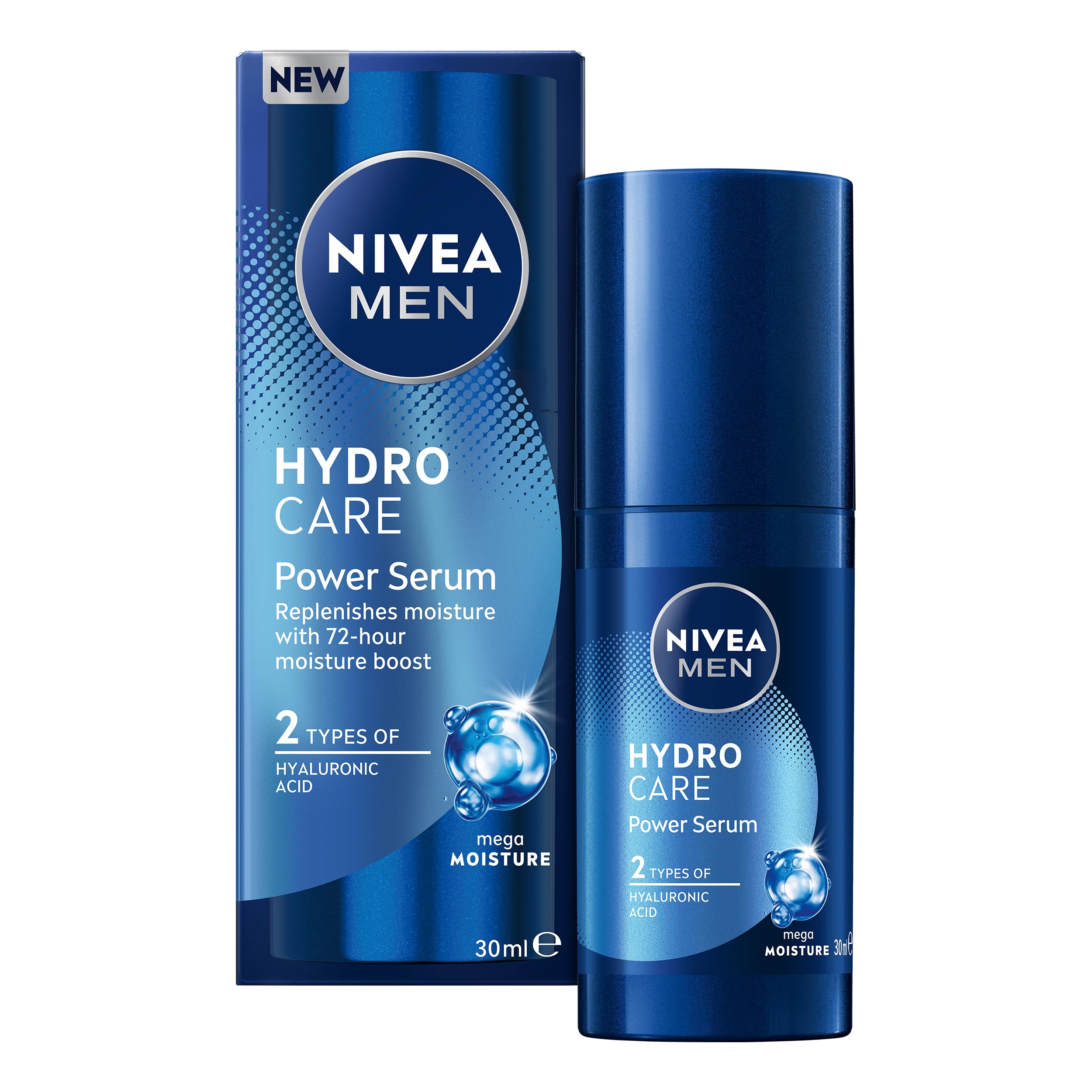 NIVEA MEN Hydrocare Power Serum (30ml), Face Serum For Dry Skin, 72H Hydration Formula with Hyaluronic Acid, Deeply Hydrating Moisturiser for Men