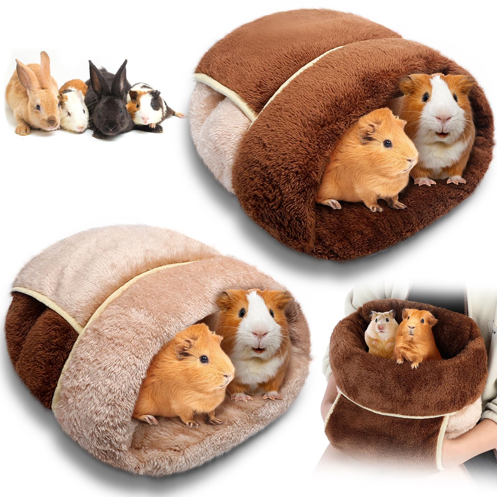 Wenqik 2 Pcs Guinea Pig Hideouts Washable Bunny Bedding Cuddle Warm Small Pet Sack Supplies Portable Pet Carrier Cage Nest Guinea Pig Accessories for Cage(Dark Brown, Light Coffee,Plain)