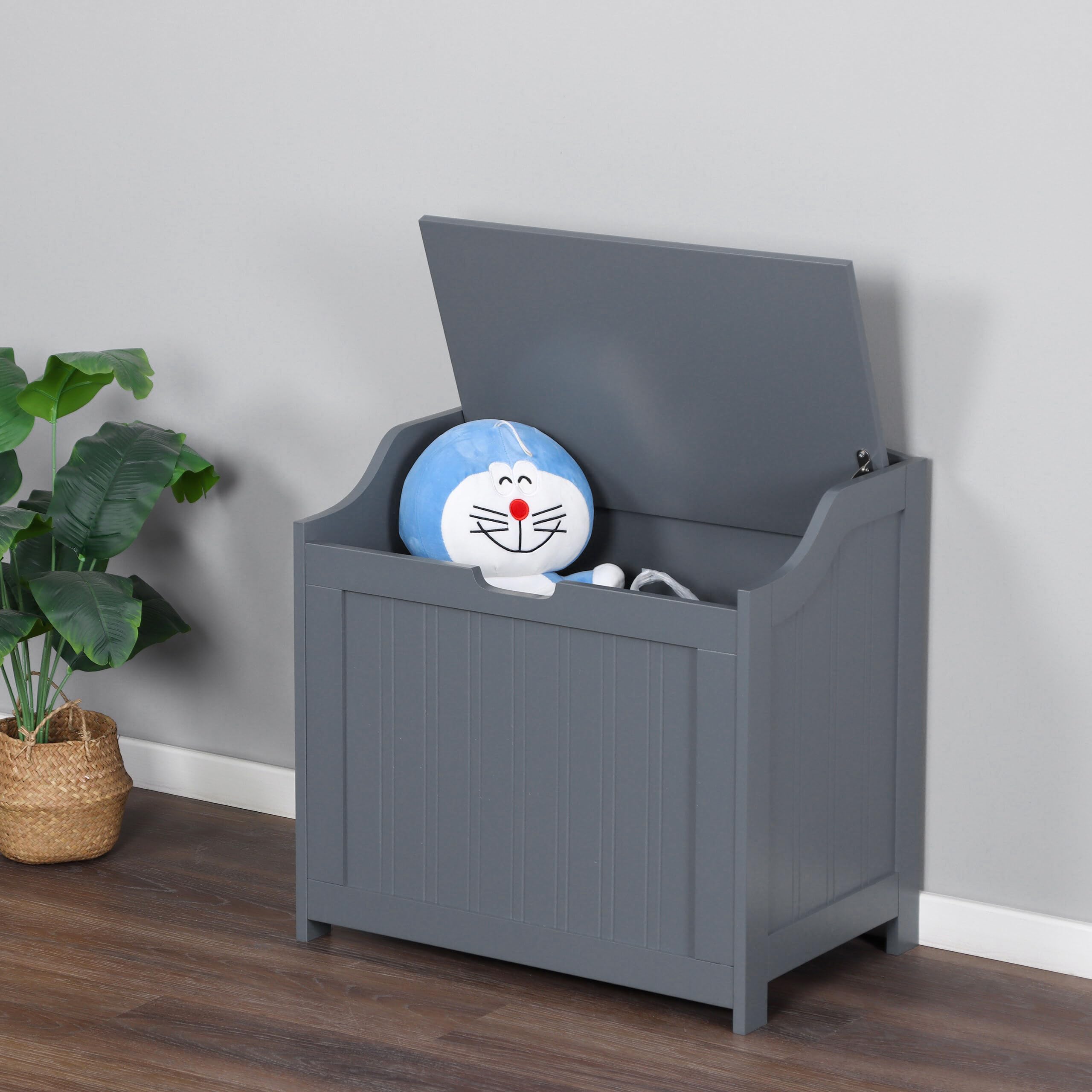 Cofre de Almacenamiento Relaxdays, 80 L, para Ropa Sucia, Ropa de Cama y Juguetes, baño, Cofre con Tapa, MDF, Gris