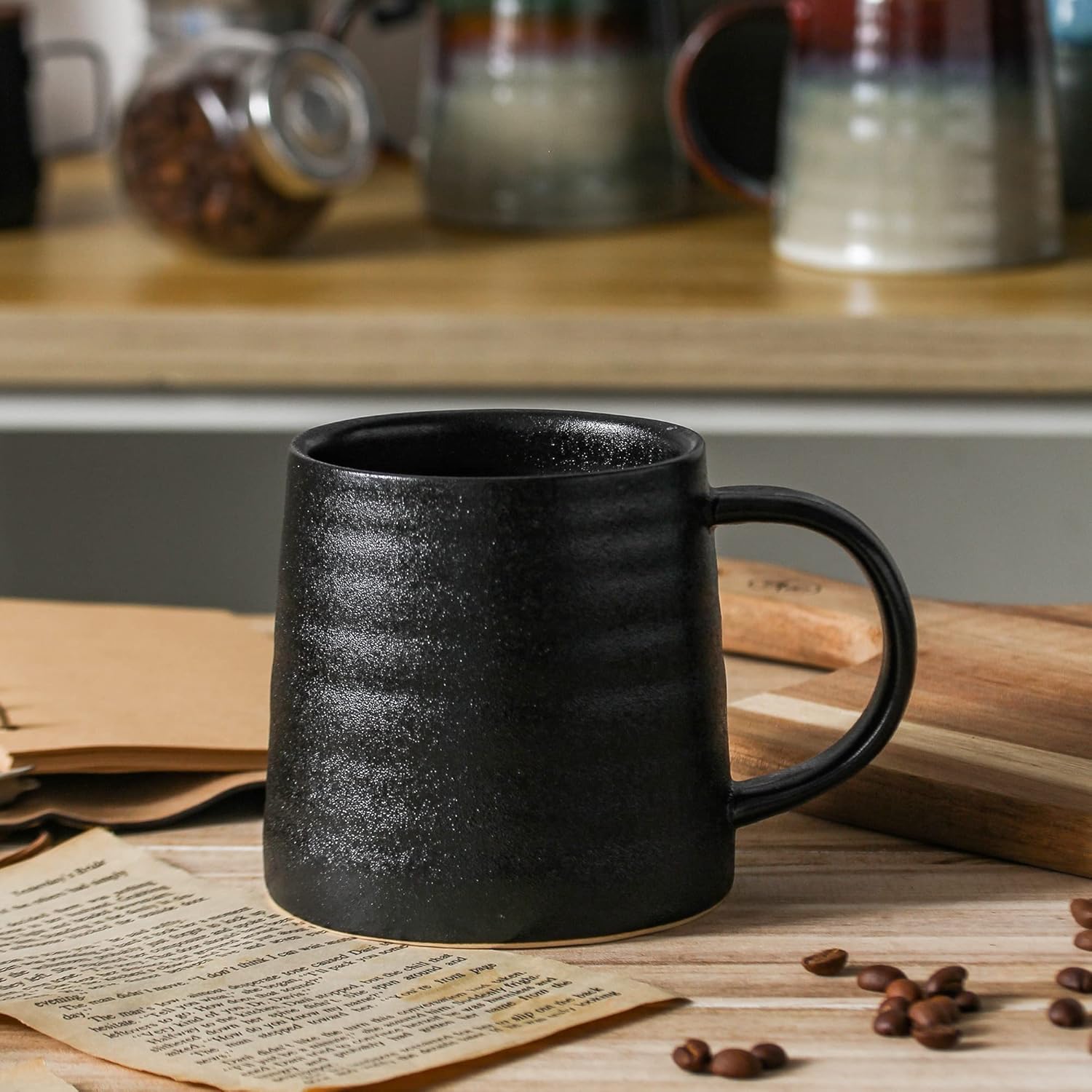 Large Ceramic Coffee Mugs, Handmade Pottery Mug, Tea Cups with Handle for Office and Home, 16 oz, Dishwasher and Microwave Safe (Frosted Black) - Image 3
