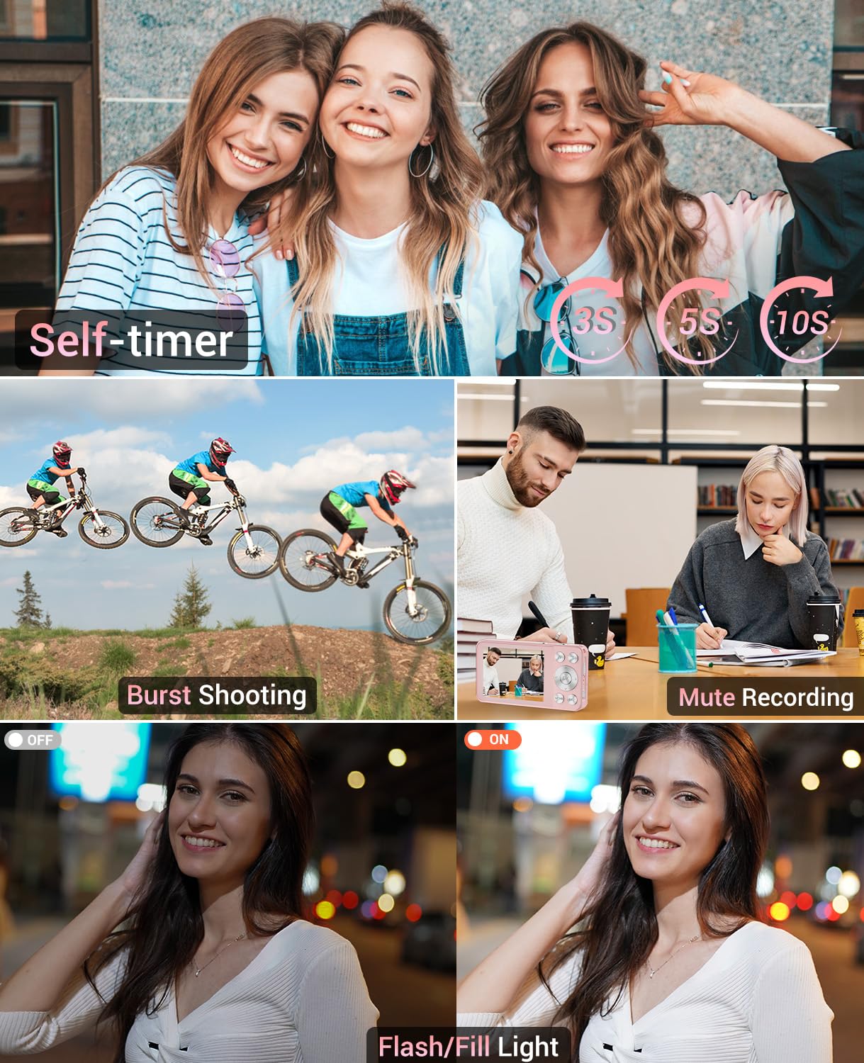Macchina Fotografica Digitale 4K 64MP, Wevoor 32GB Fotocamera Digitale | Fotocamera Compatta, 2,8” Schermo, Zoom Digitale 18x, Batteria da 2000mAh per Principianti Bambini Adolescenti - Rosa
