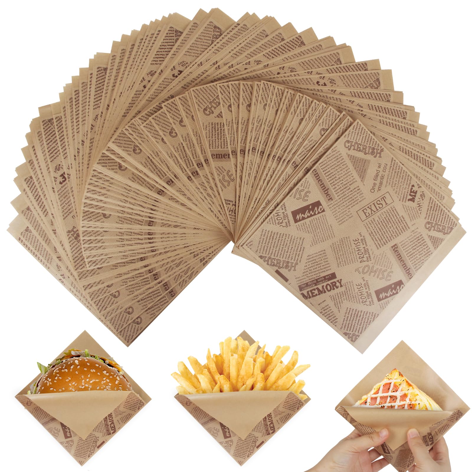 Snack Bags, Pack Of 100 Burger Paper 15 X 15 Cm Disposable Cheese Paper Greaseproof Sandwich Wrap Paper Deli Kraft Paper Snack Bags For Food Packaging