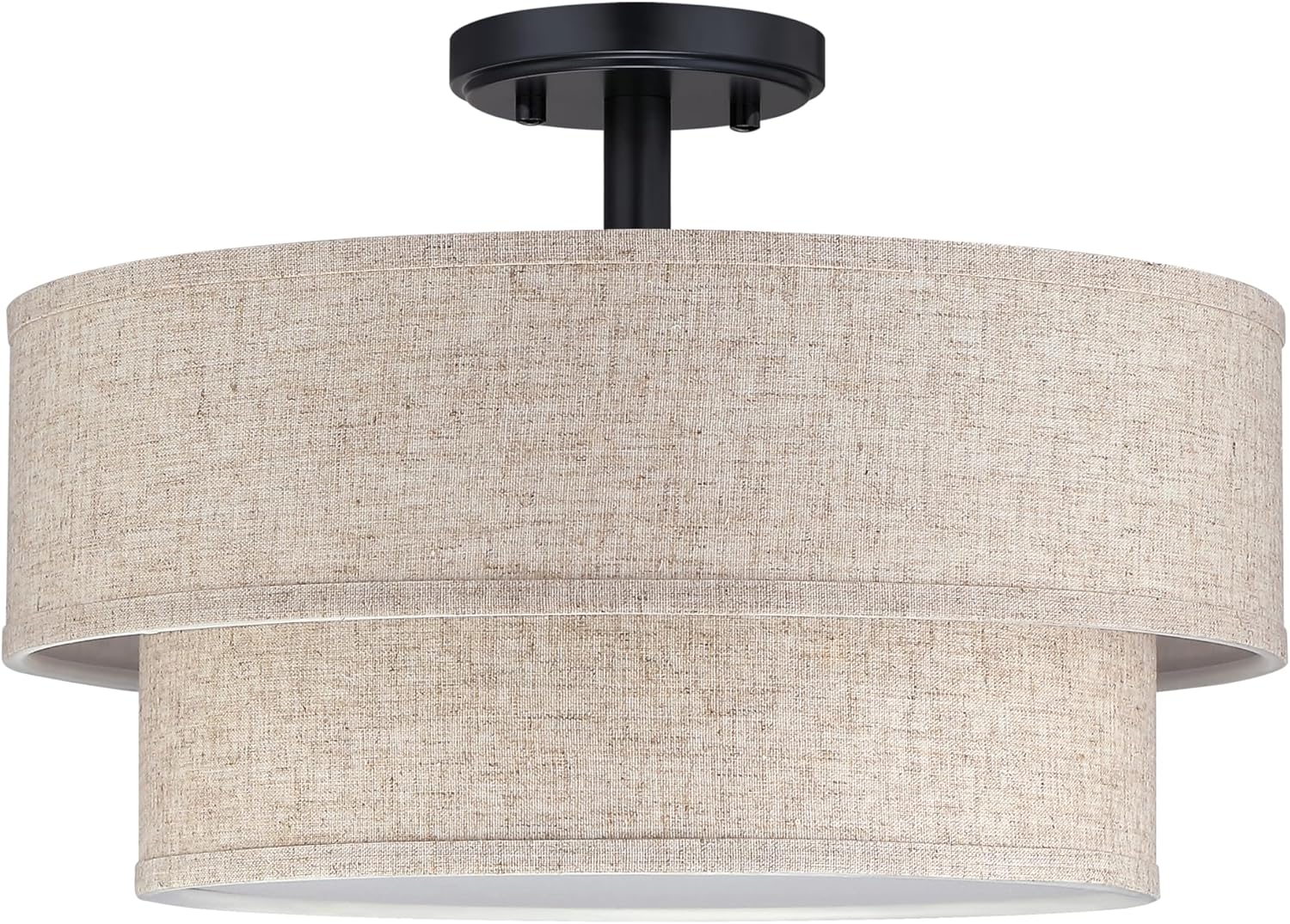 2-Tier 20" Dark Grey Drum Fabric Gold 4 Light Semi Flush Mount Close to Ceiling Light Fixture for Living Room Dining Room Hallway Bedroom