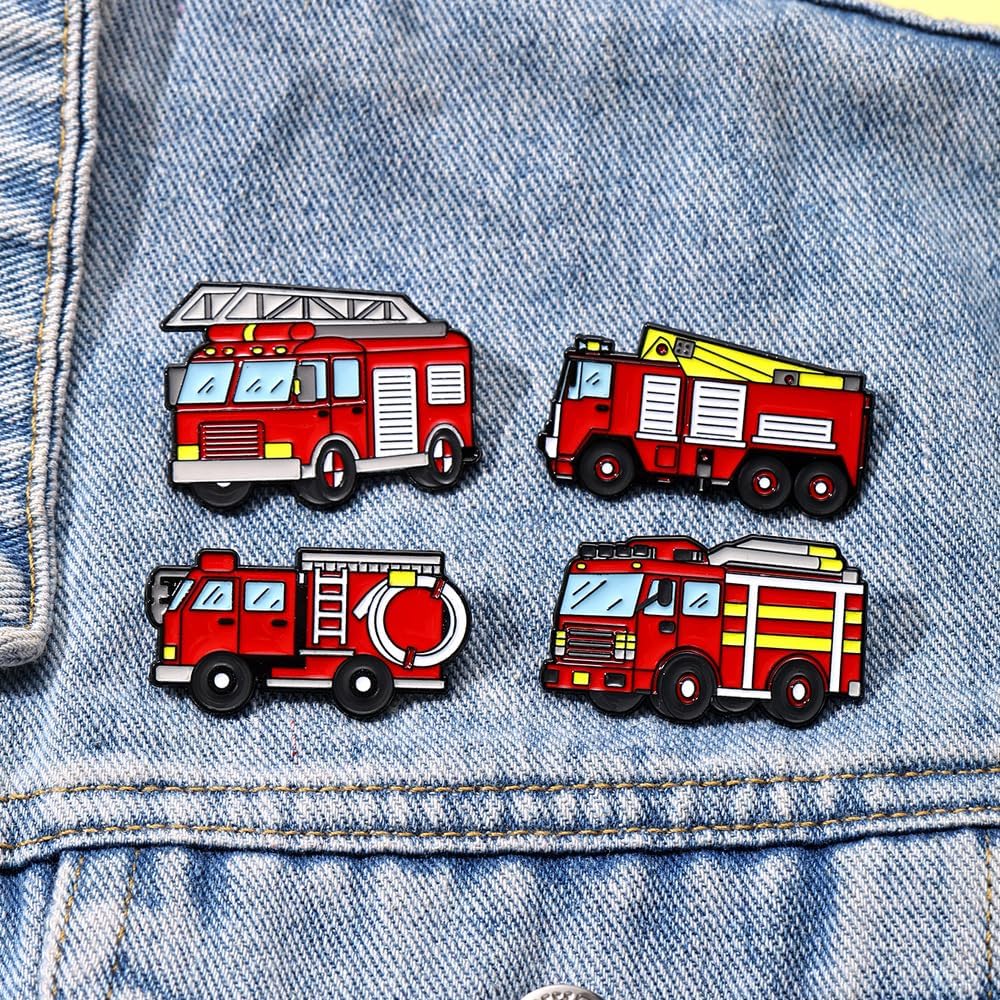 Fire Truck Engine Brooch Pins Cartoon Jewelry for Women Firefighter Fans Backpack Suits Accessories image 3
