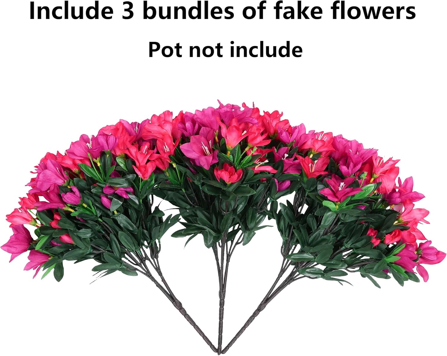 INSPRING Artificial Flowers Fake Plants for Outdoors Spring Summer Decoration, 3 Bundles Faux Silk Azalea UV Resistant Outdoor Flowers Realistic for Planters Outside Patio Porch Garden Home Decor, Mix