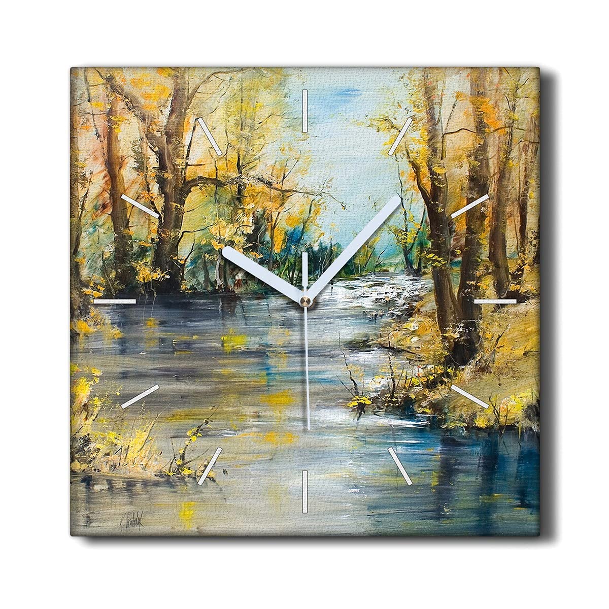 Horloge murale toile décoration 30x30cm salon rivière forêt