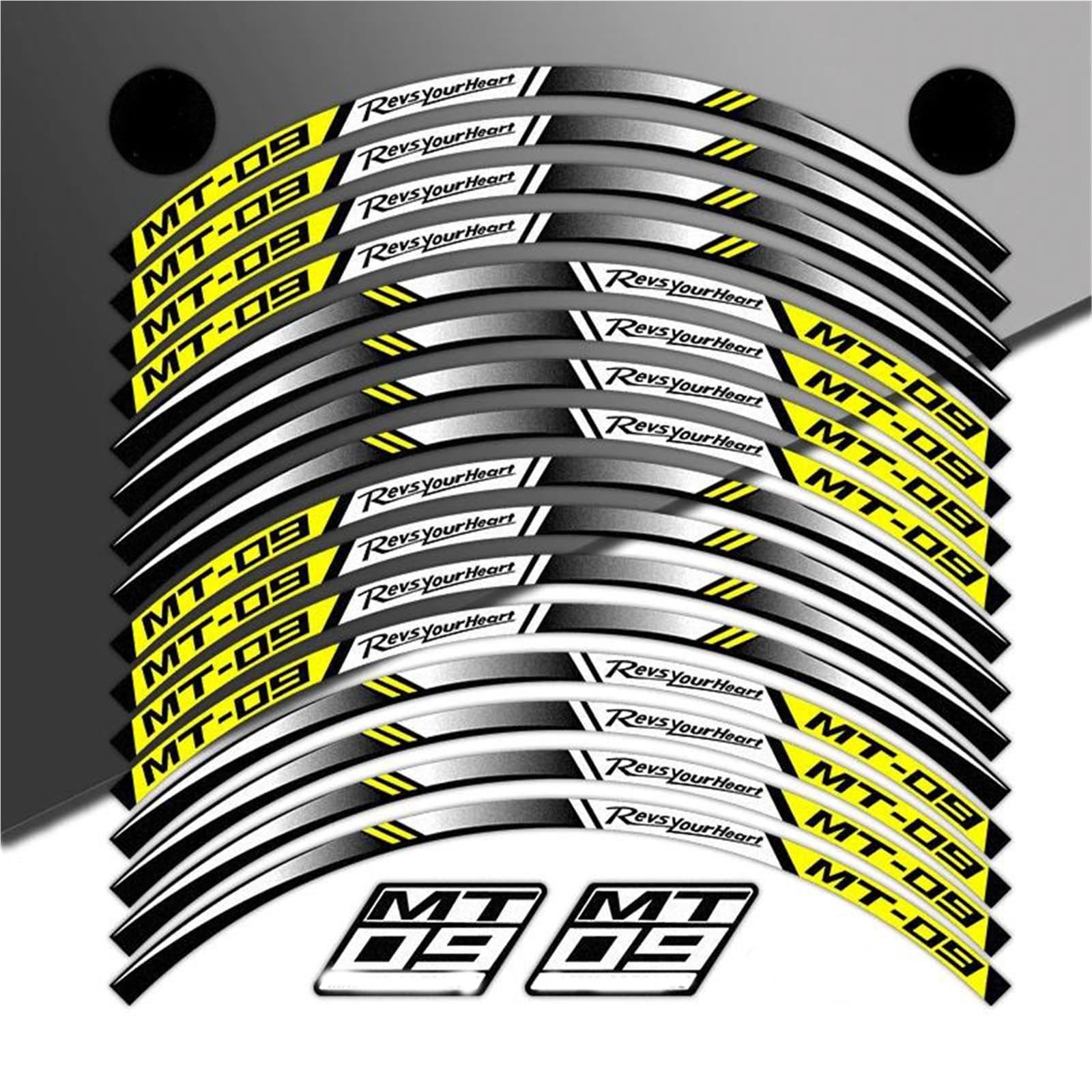 Ntpjk Yellow Sticker Part For Y-Amaha Mt-09 Mt09 Reflective Motorcycle Rim Wheel Hub Sticker Decals Waterproof Accessories(Yellow)