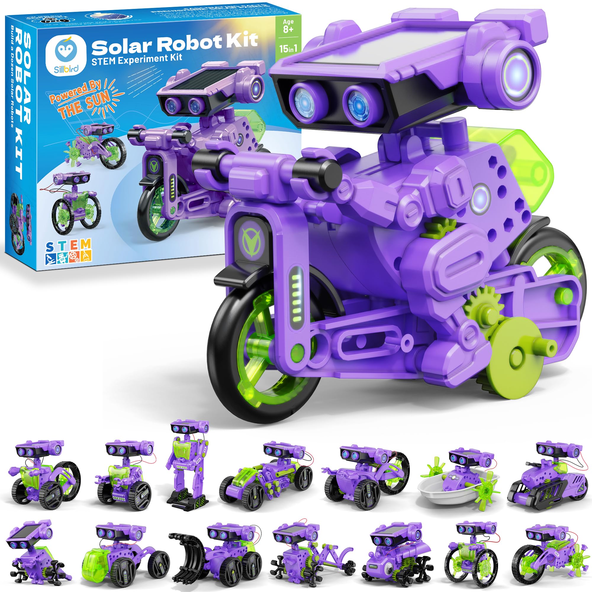 Sillbird STEM Solar Building Robot Kit Gift for Boys 8-12 Years Old 15 in 1 Science Educational Toys for Kids Birthday, Robotic Set Solar Powered or-image-20