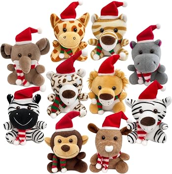 10pcs Stocking Stuffers for Kids - Small Stuffed Animals Bulk, 6.1 Inch Mini Cute Plush Toys, Christmas Tree Decorations, Treasure Box Toys for Classroom