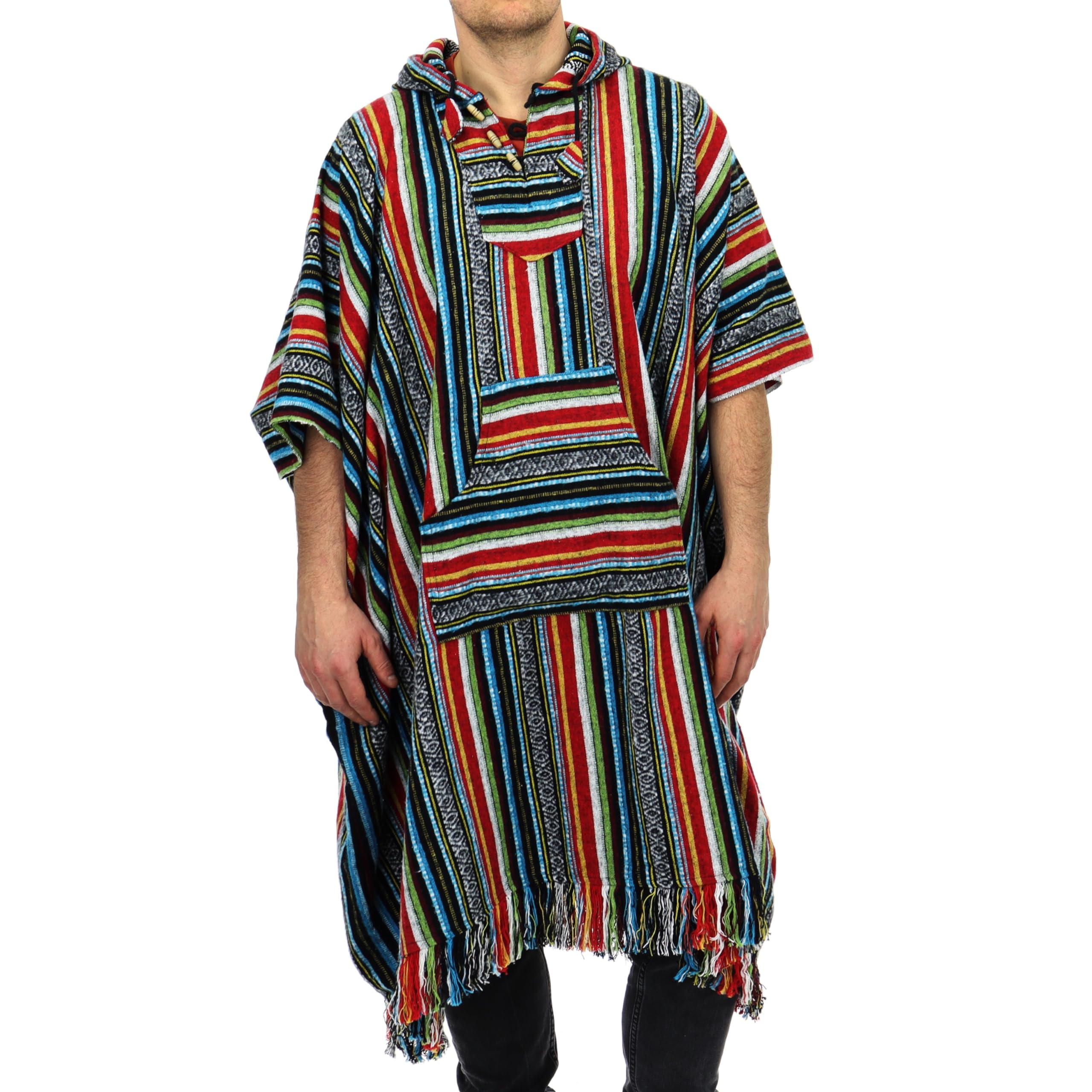 Loudelephant Unisex Mexican Diamond Brushed Cotton Long Hooded Poncho