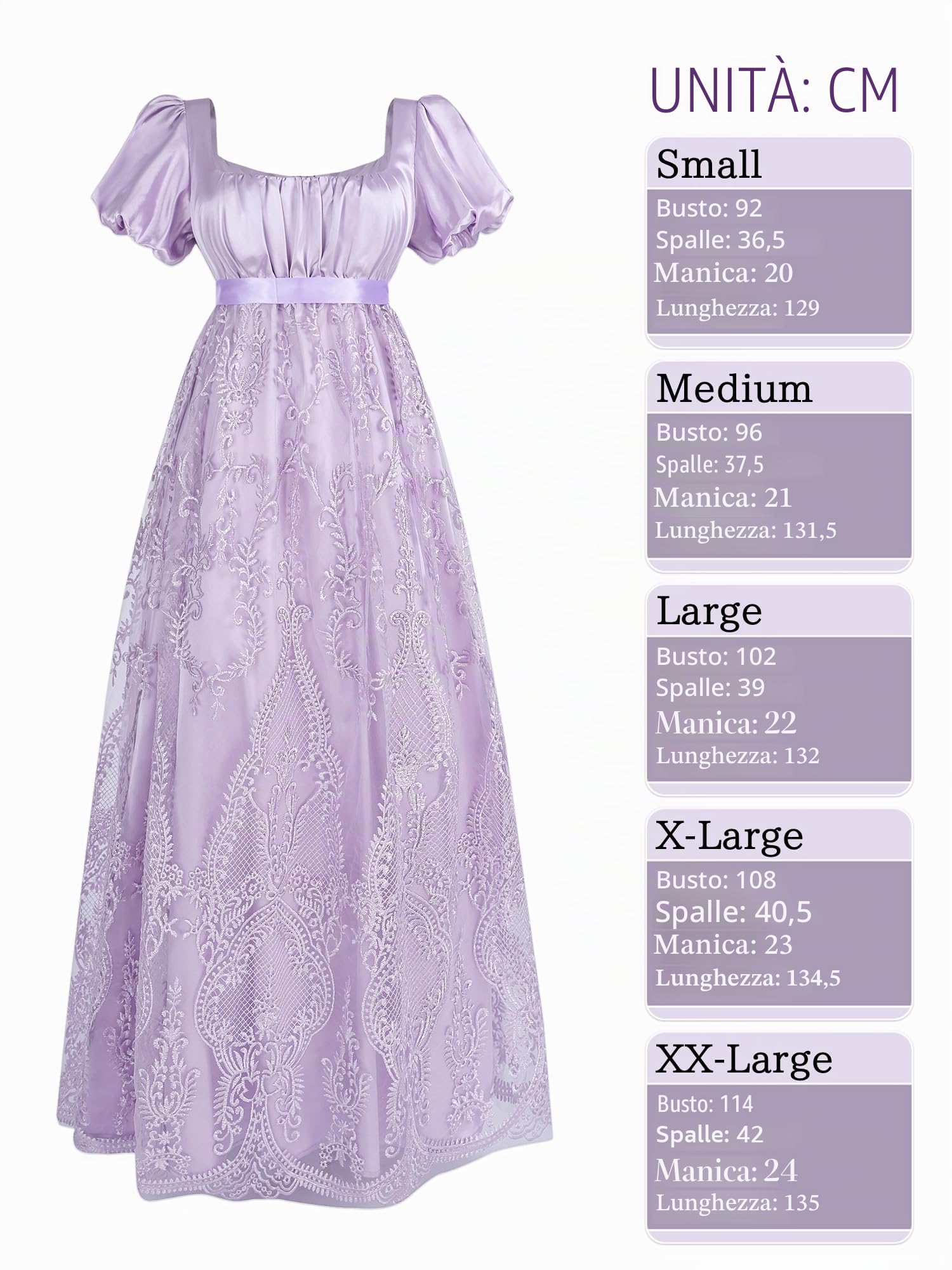 Abito da donna Regency con maniche a sbuffo, stile impero, vintage vittoriano, con ricamo a rete, abito da tè con guanti