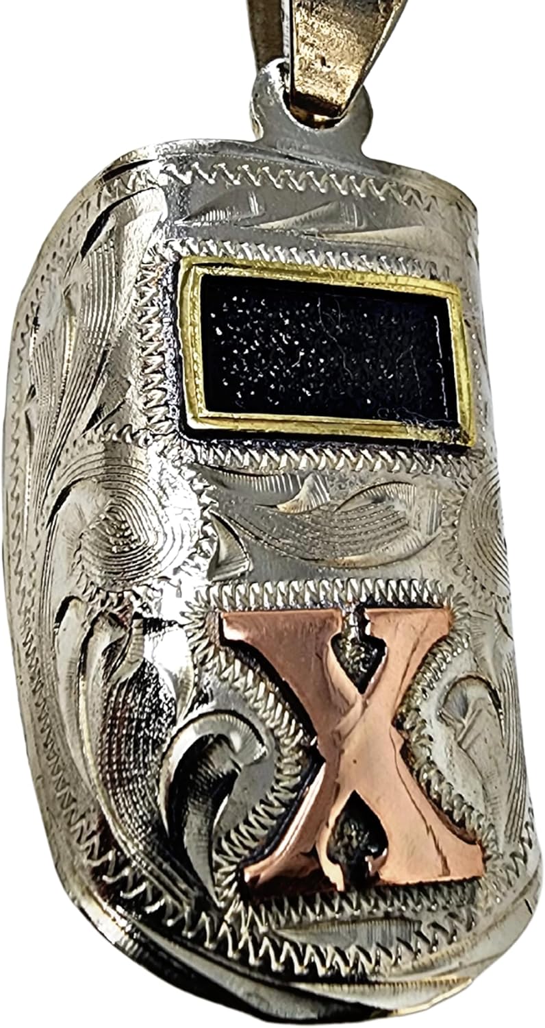 Handcrafted Sugar Scoop Welding Hood Pendant. Custom Copper Initial. Hand Engraved. Necklace Gift for Welders. Avoid getting it wet.