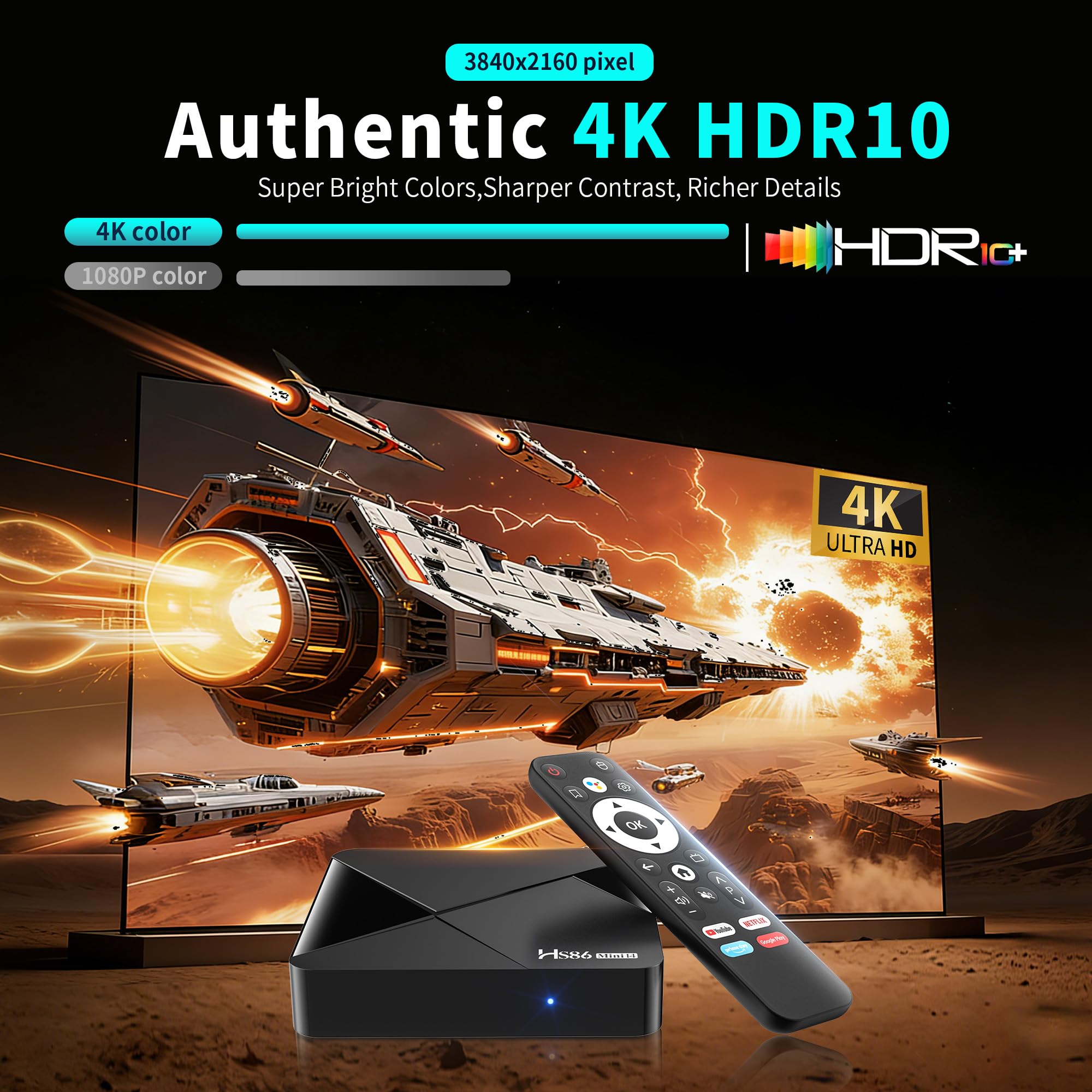 Boitier Android 14.0 TV Box, TV Box Android with RK3518 Quad-Core 32bit Cortex-A53 Chip Mali 450 MP2 GPU Support 2G RAM 16G ROM Ethernet 10/100M 2.4G /5G Dual-Band WiFi HD 4K BT V5.4 Smart TV Box