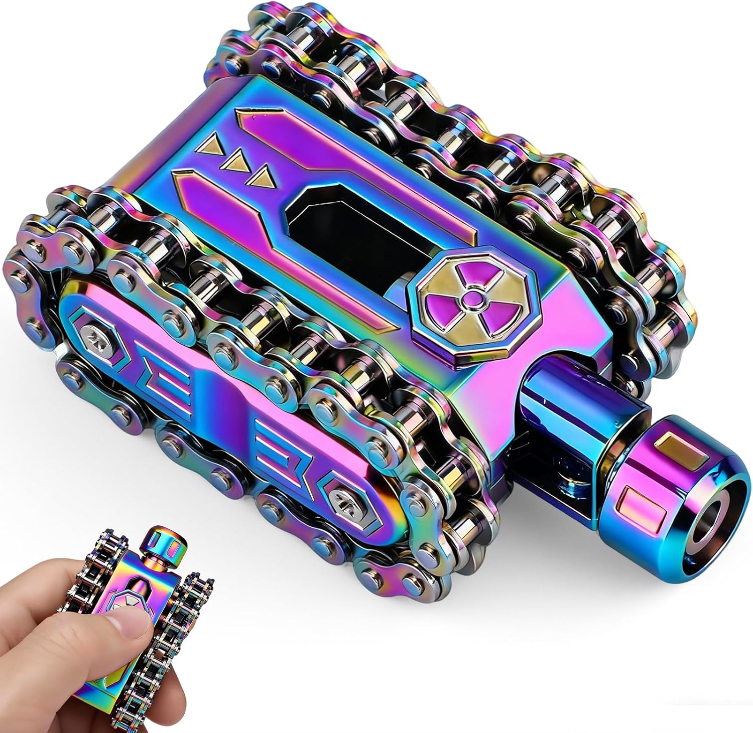 Tank Fidget Spinner, Fidget Hand Roller Slider for Kids Adults, Metal Sprocket Chain Fidget Toy, Transformable Sensory Toy for Stress Relief, Cool Desk Toy for Office Easter Basket Stuffer 4 in 1