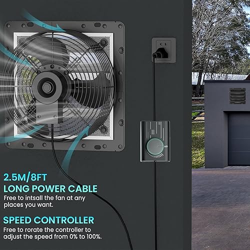 Miniatura 11 de HG Power Ventilador de escape de obturador mejorado de 10 pulgadas, ventilador de escape de cobertizo de bajo ruido 647CFM con pantalla de malla