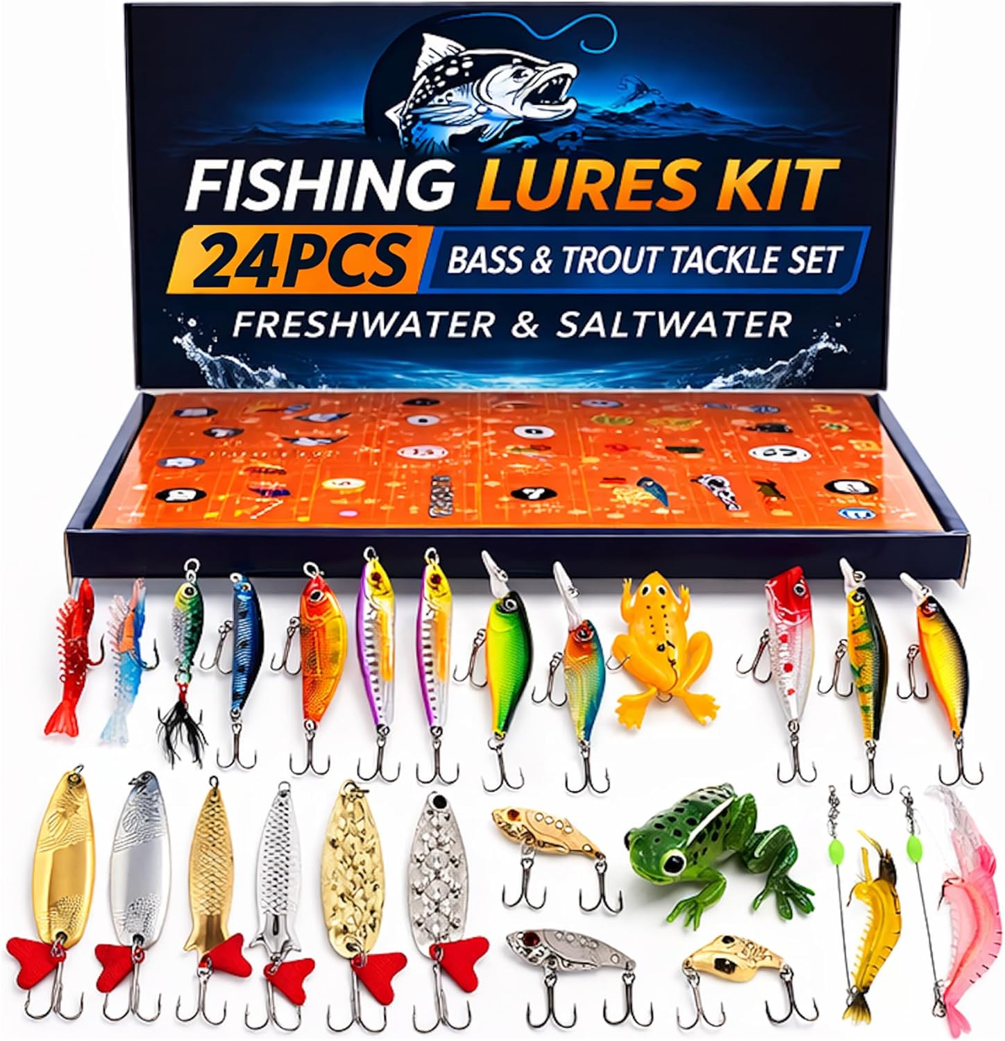 Fishing Lures Kit for Freshwater & Saltwater – Complete Fish Assorted Baits, Ideal Gift for Fishing Lovers, Kids & Adults